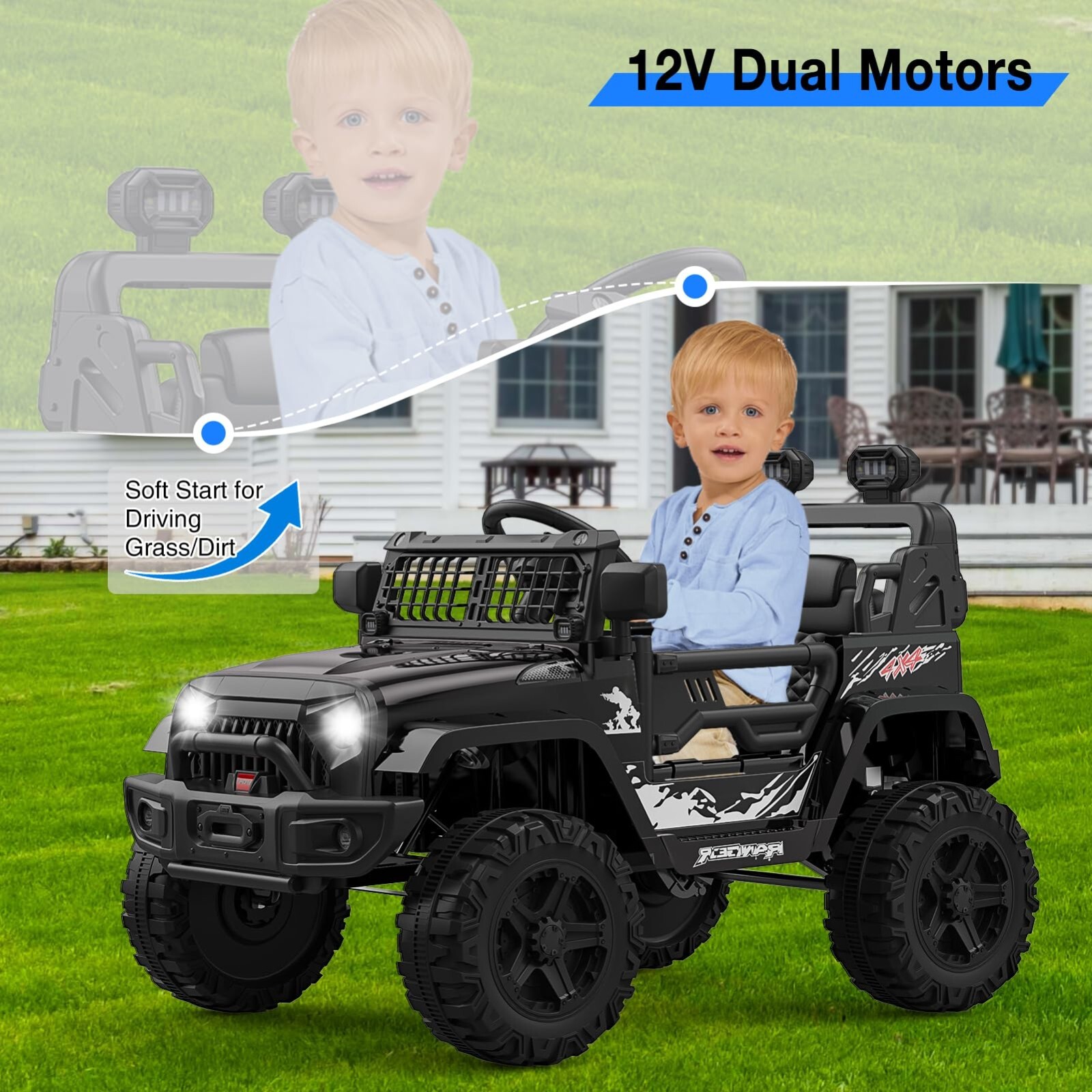 12V Kids Car Power Wheels Ride-on Truck Vehicle with Remote Control &LED Light