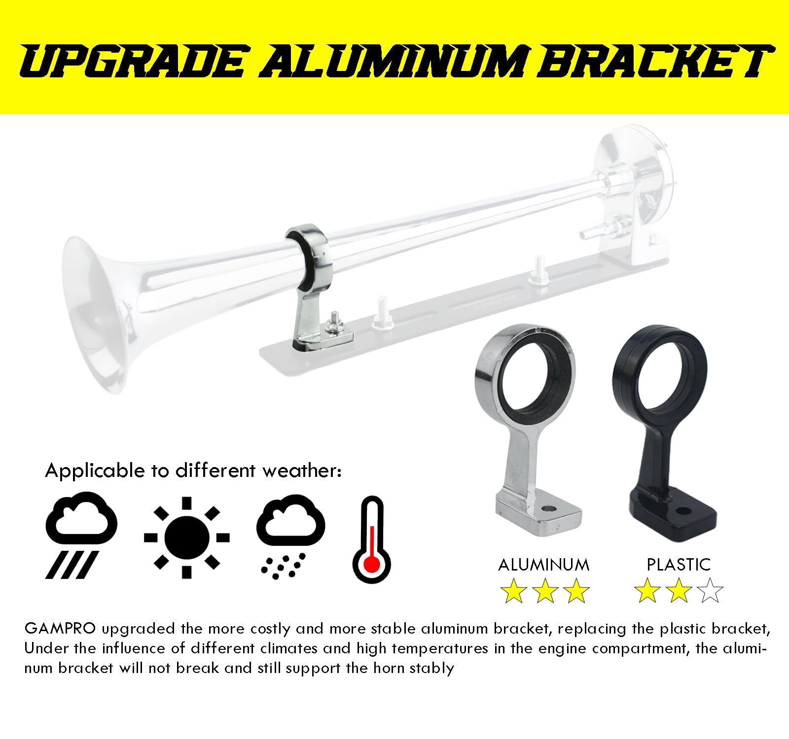 12V 150DB Air Horn with Install Mounting Bracket Kit, 18 Inches Single Trumpe…