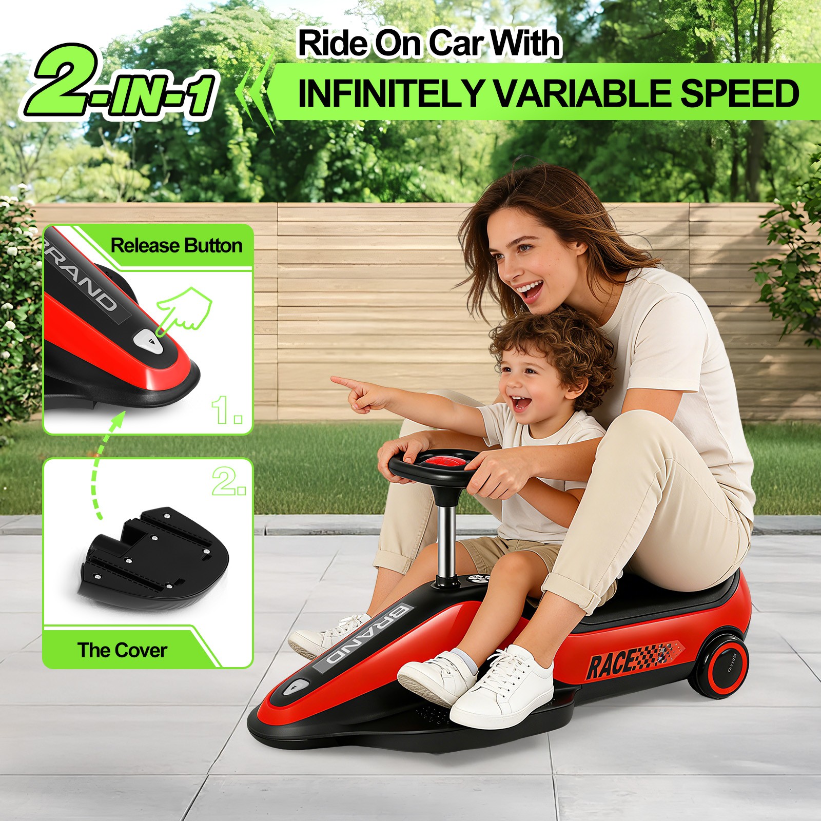 12V Kids Ride On Vacuum Cleaning Car Go Kart w/Detachable Dust Box,Music,2 Speed