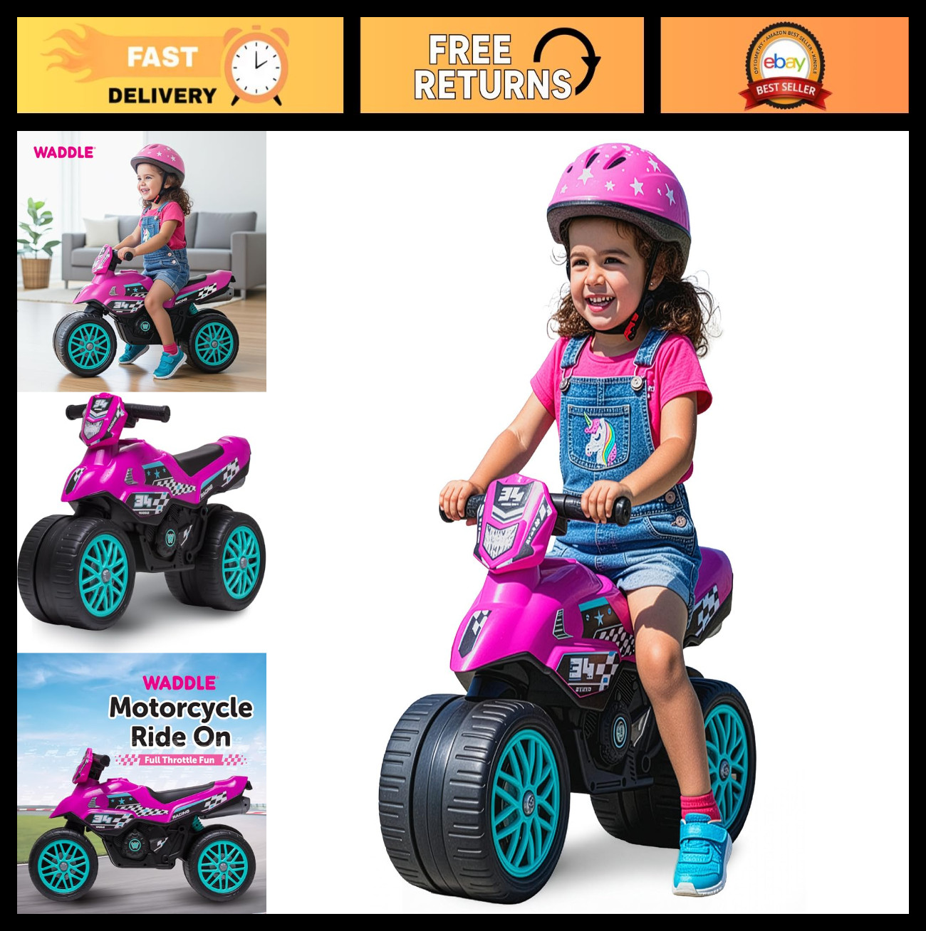 Kids Motorcycle Balance Bike – Toddler Ride-On Toy with Sounds, Wide Wheels, Foo