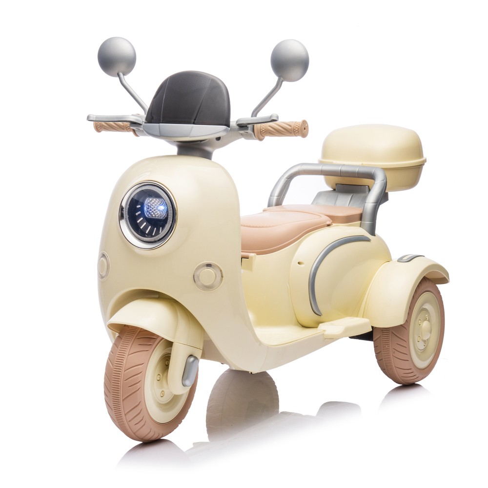 12V Dual Motor 2-Seater 3-Wheel Kids Motorcycle, Bluetooth Music & Big Storage