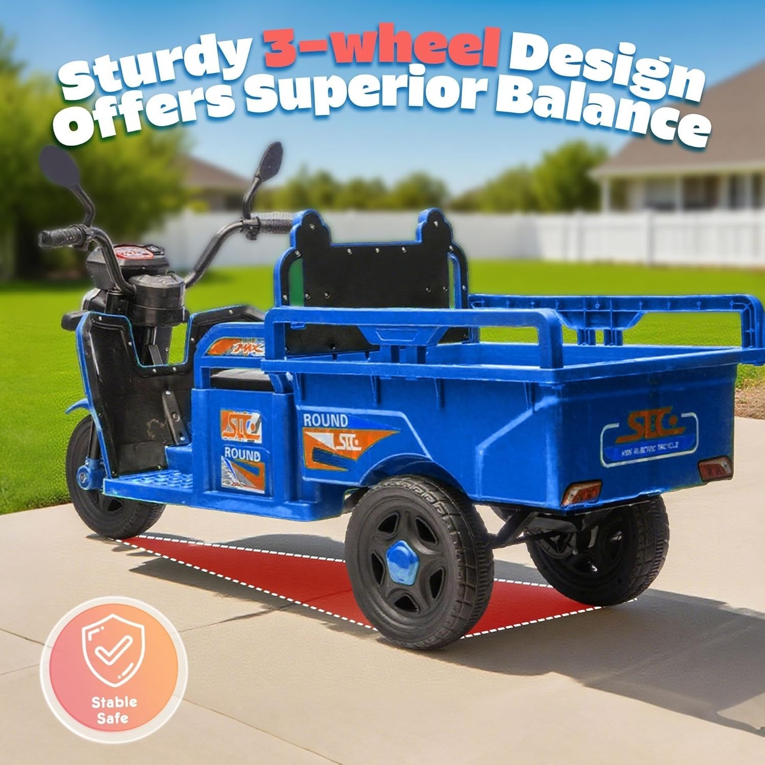 12V Kids Ride On Car 3 Wheels Electric Cargo Truck 2WD Toy with LED Music, Blue