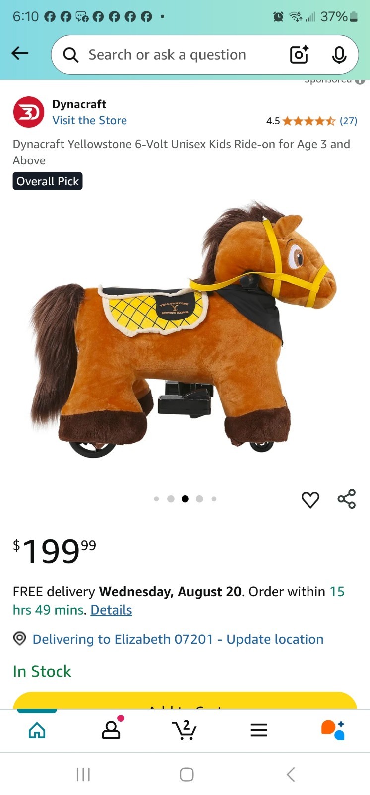 Dynacraft Stable Buddies Chestnut electric ride on horse 6 V batt Included NEW