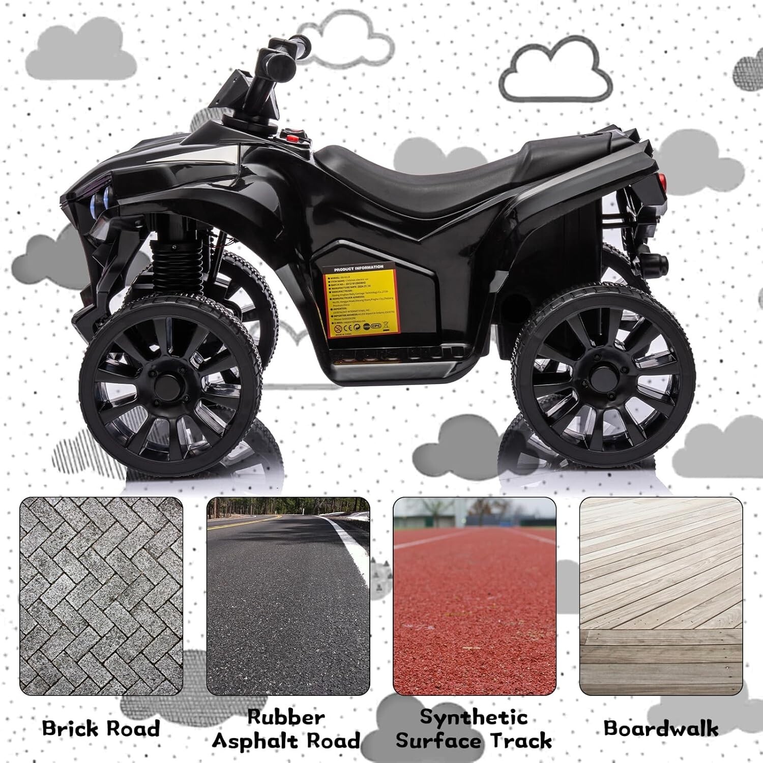 Kids Ride On Electric ATV Off-Road Quad Car 6V Battery Powered 55 LBS Load Black