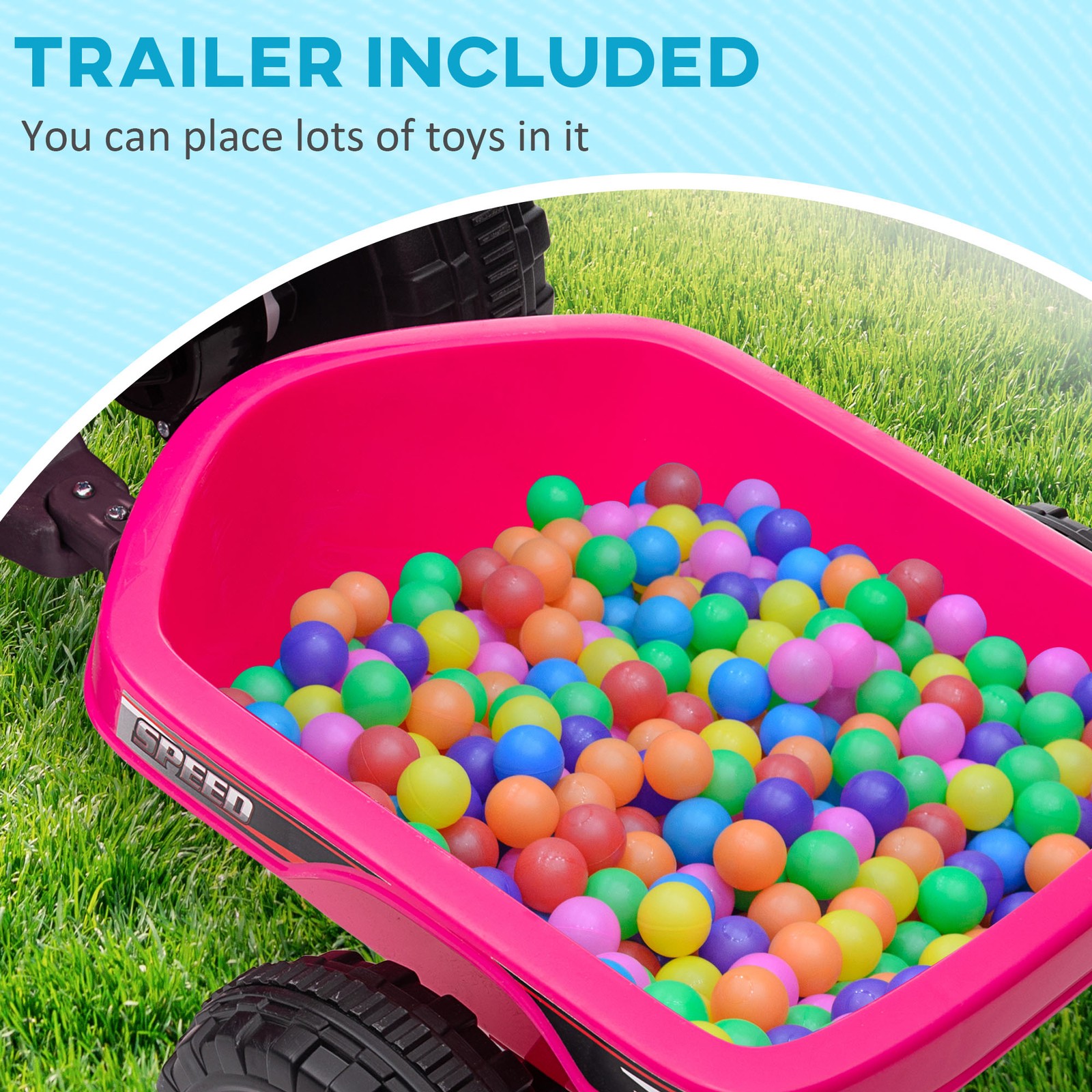 6V Kids ATV Quad Car with Back Trailer, Forward Backward Pink