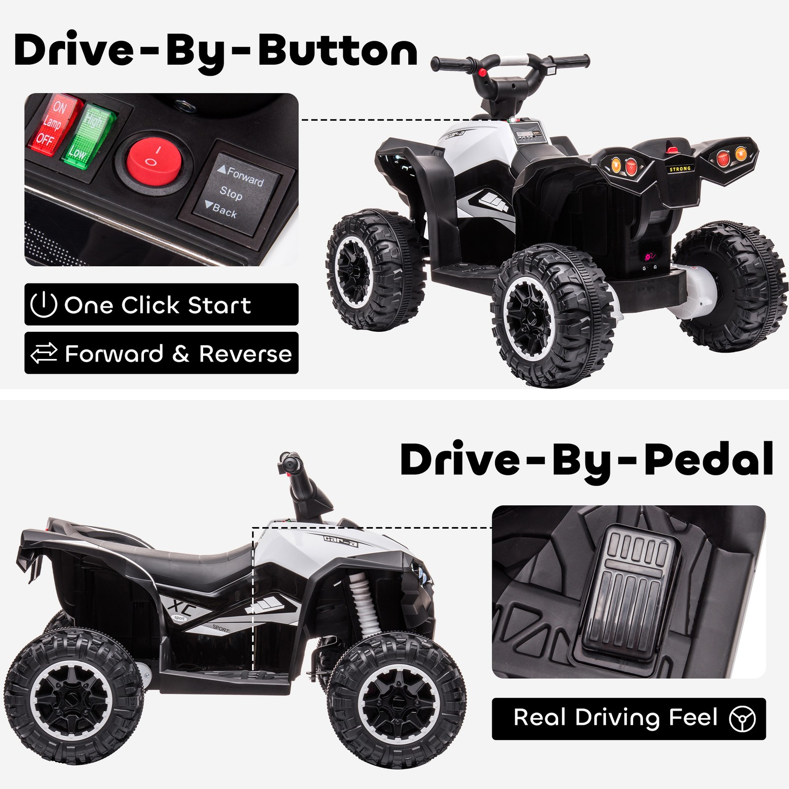 Four Wheeler for Kids with Music, Electric Ride-on Toy for Toddlers, White