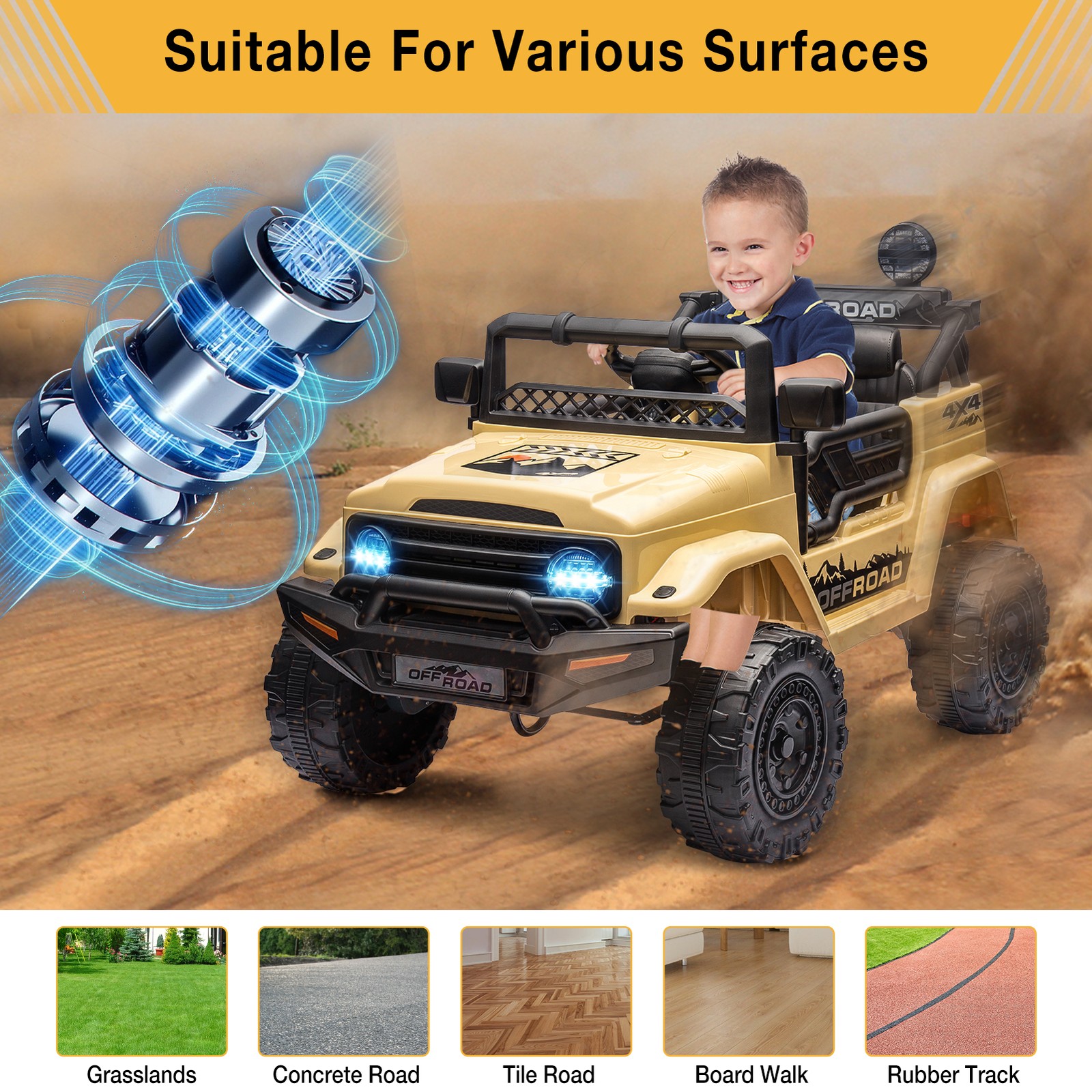 RC Ride on Truck Car 12V Kids Electric Vehicles,LED Lights,Bluetooth,3 Speeds