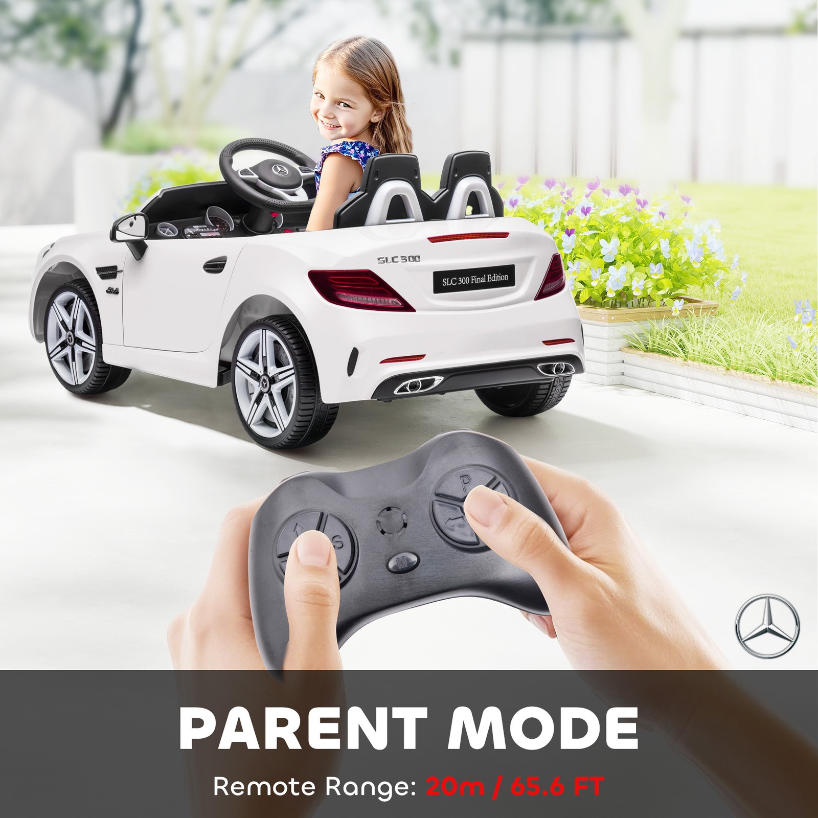 12V Electric Cars for Kids w/ Parental Remote, Two Motors, Music Lights White