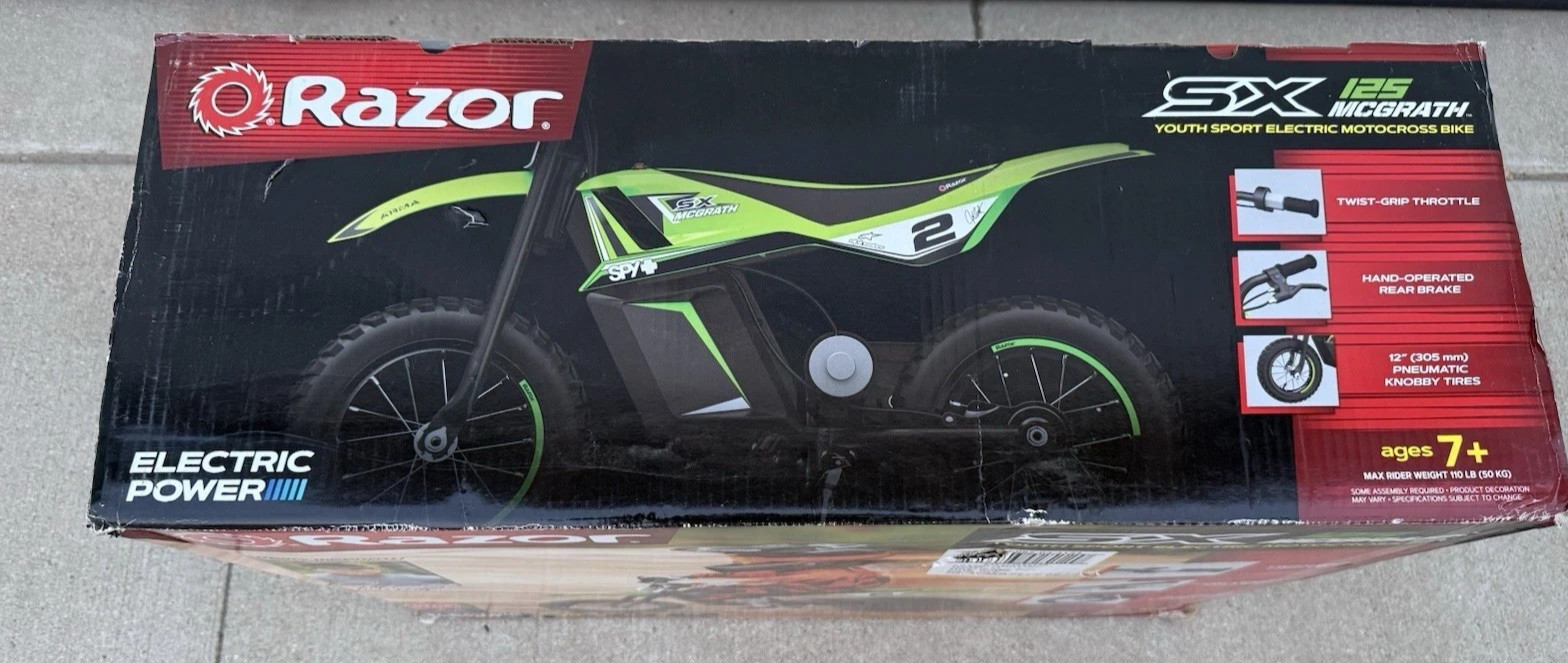 Razor 12.5″ Kids Dirt Bike SX125 12V100W McGrath Electric Green 8mph ~ New