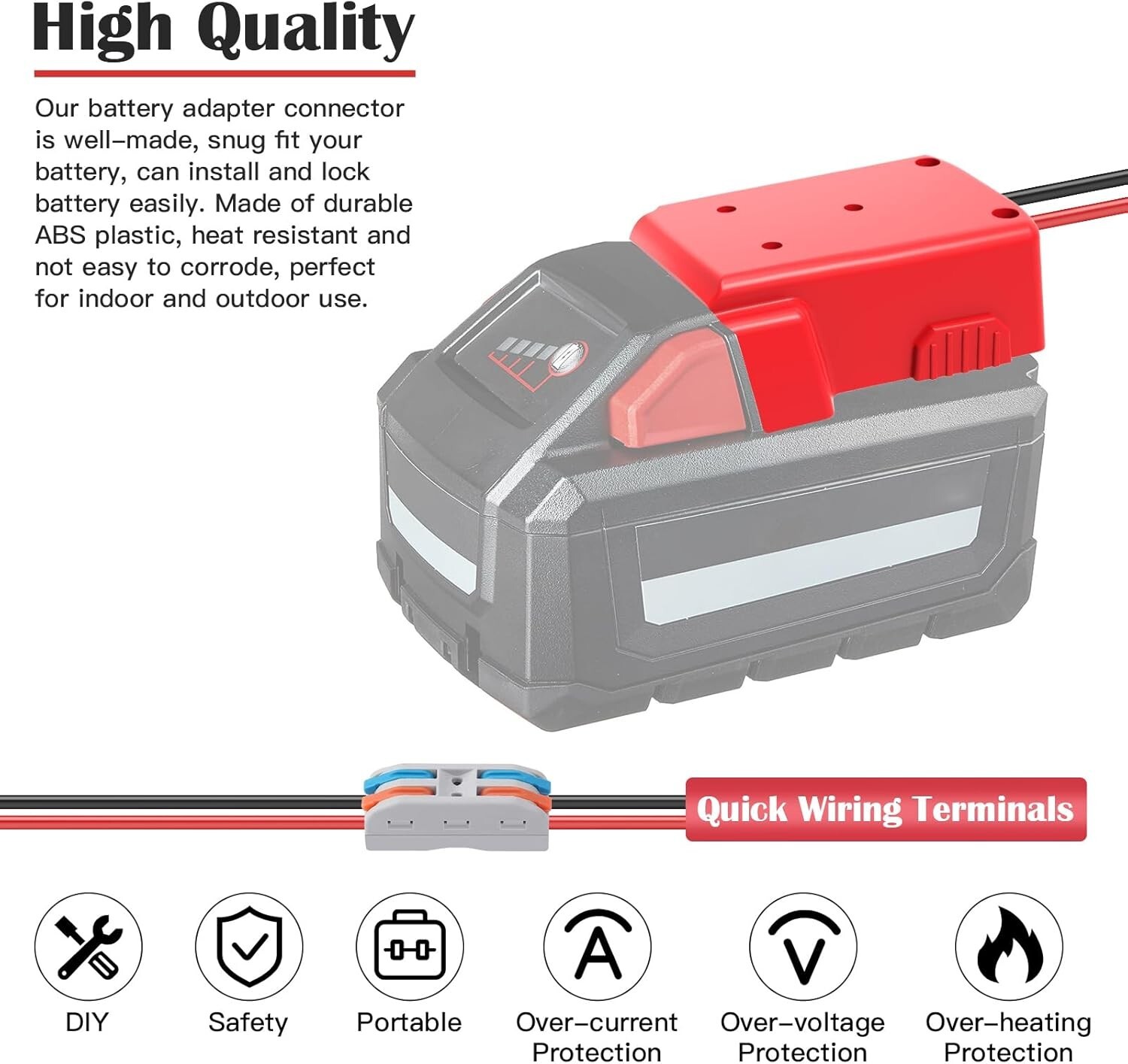 18V Milwaukee M18 Power Wheel Adapter Set – 2 Adapters with Heavy-Duty Fuses
