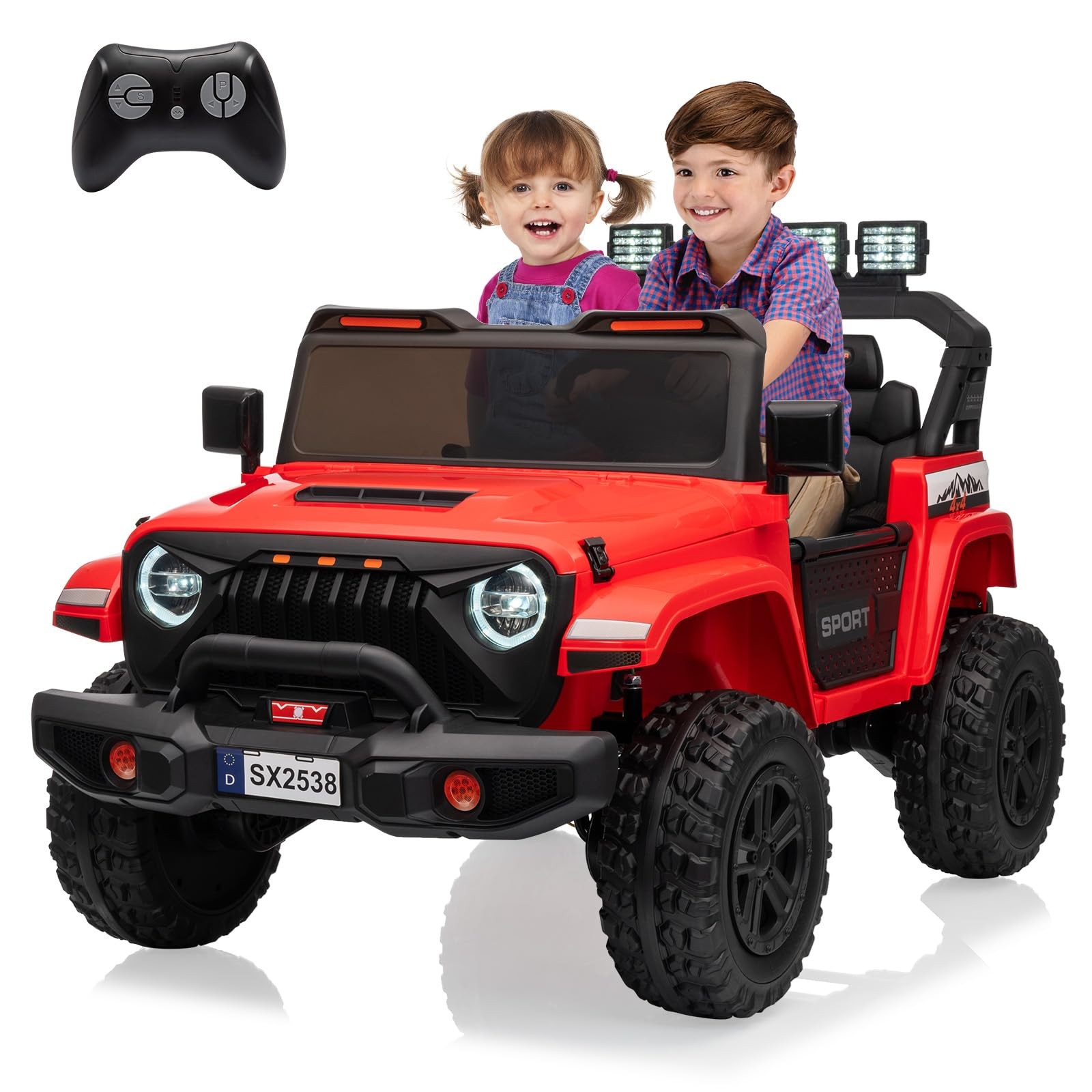 Ride On Toys 2 Seater 24V Toddler Car with Remote Control, Truck w/ 4-Wheeler