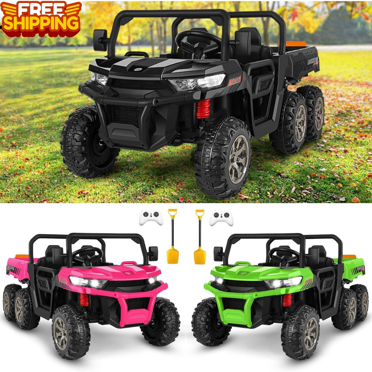 24V Ride On Dump Truck 4WD Battery Powered 6 Wheeler UTV with Remote Control LED