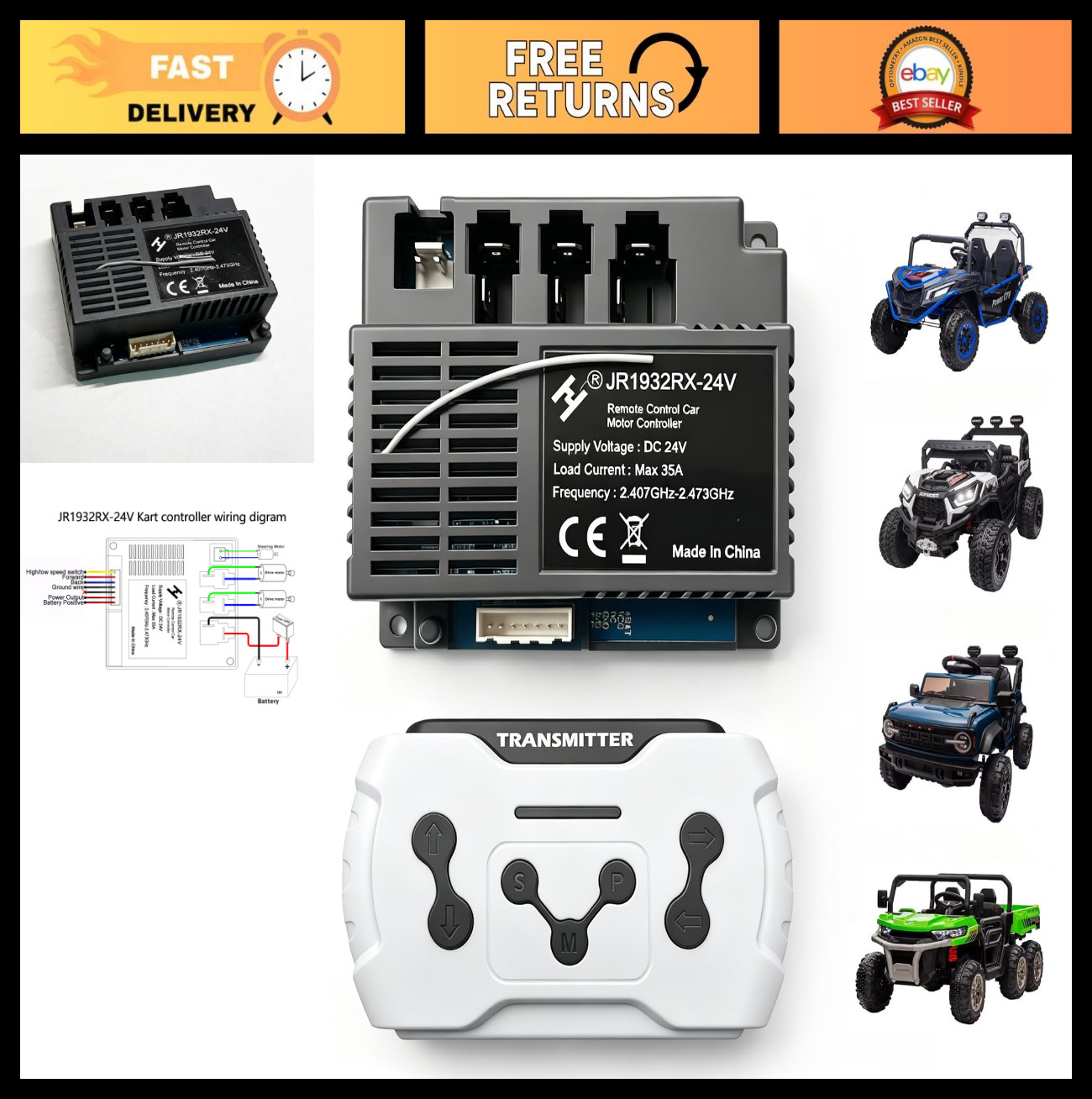 24V Control Box with Remote for Power Wheels | High Power Receiver & Conversion