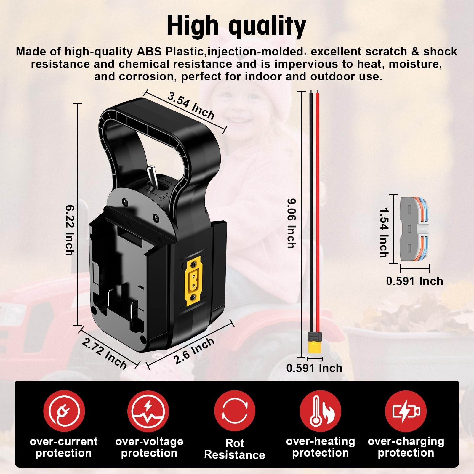 2-in-1 Power Wheels Battery Adapter for Milwaukee M18 18V/36V, On/Off Switch, 14
