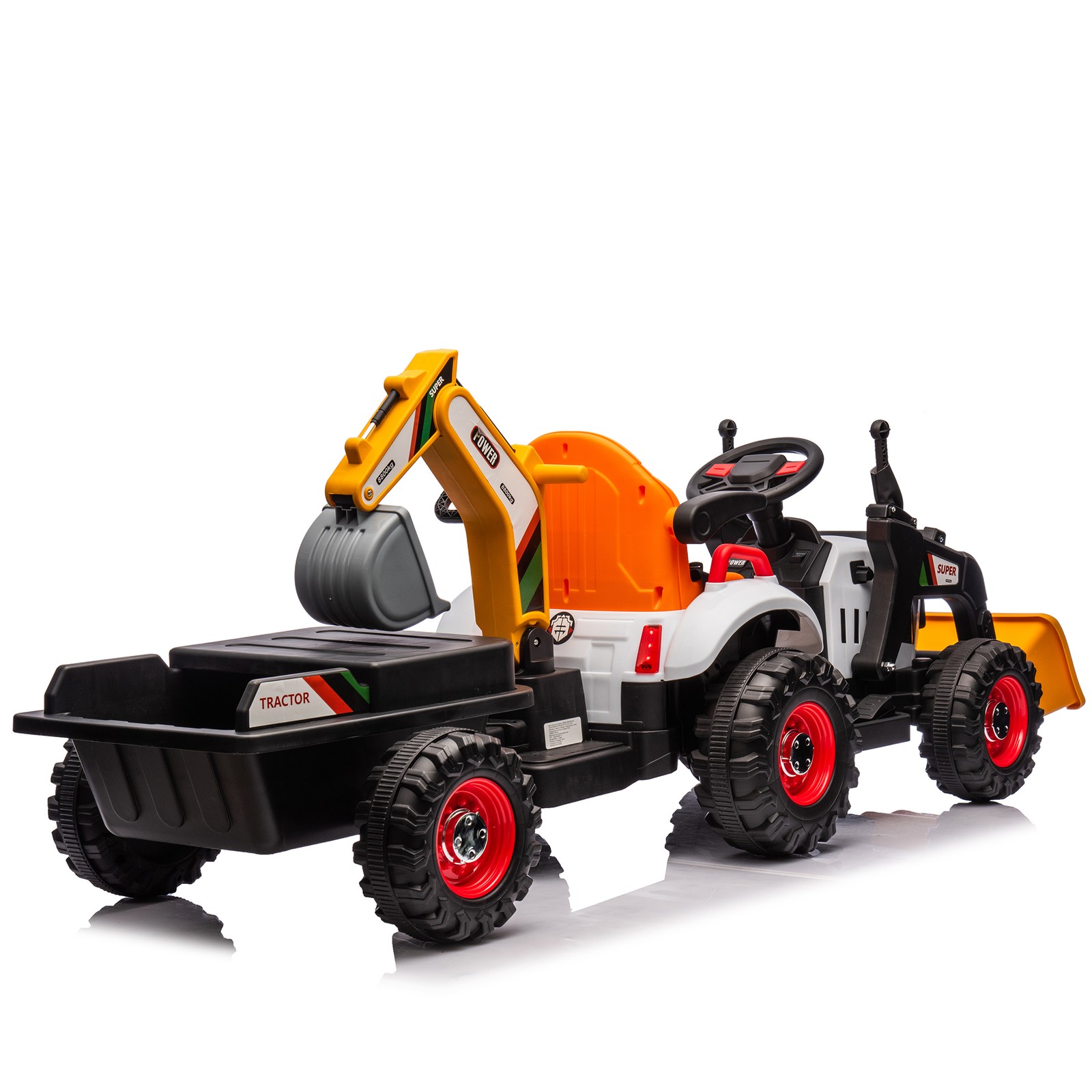 24VKids Ride on Electric Tractor Toy Excavator Vehicle Construction Truck Orange