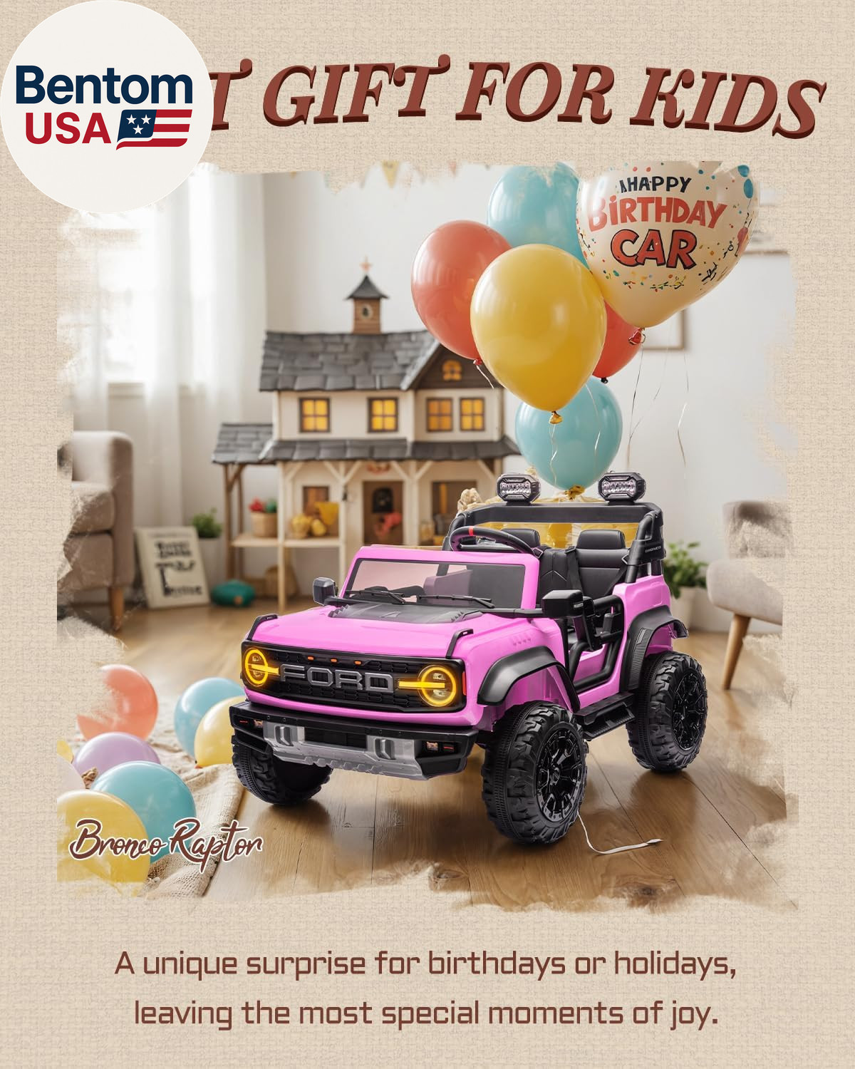 24V Ride on Toys for Big Kids, Licensed Ford Bronco Raptor 2 Seater Ride on Cars