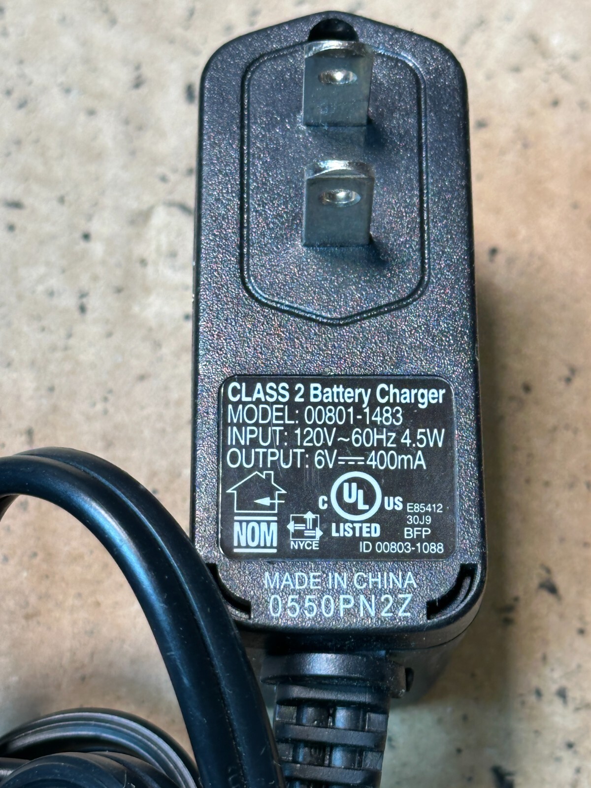Fisher Price Power Wheels 6v 400ma Battery Charger Cord Cable Model 00801-1483