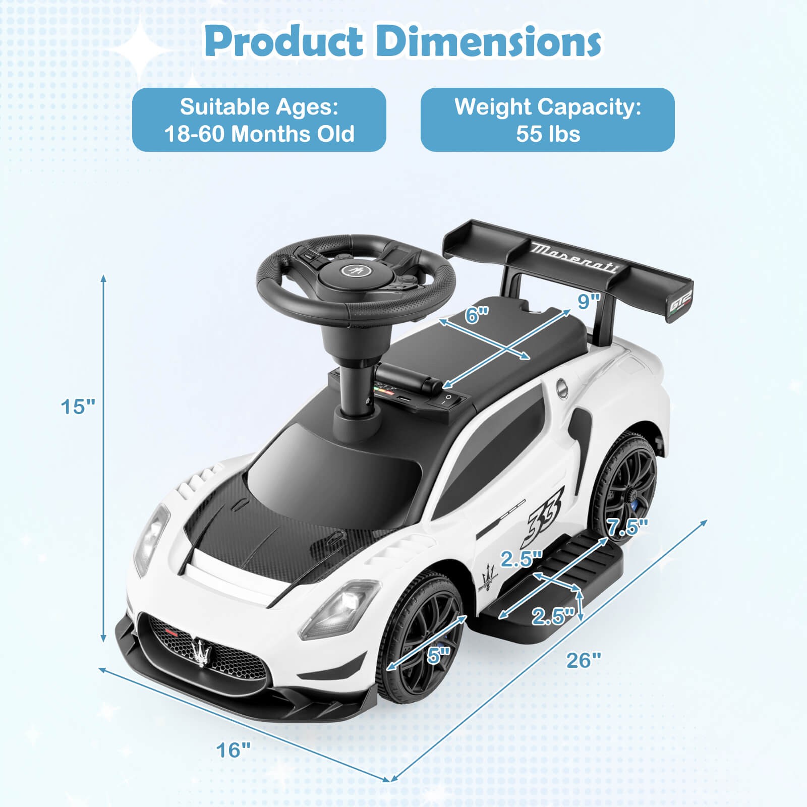 Electric Kids Ride on Push Car Maserati Licensed Foot to Floor Push Car w/Horn