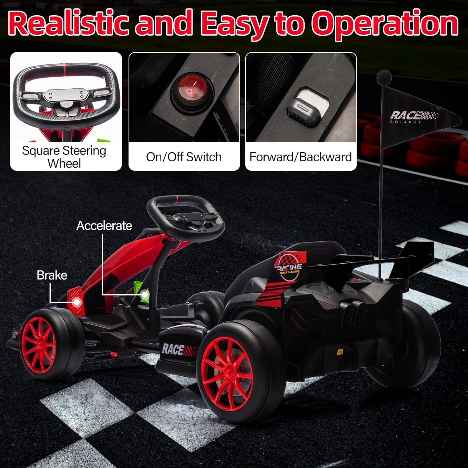 24V Kids Go Kart 8MPH High Speed Drifting Toys Ride on Drift Car for 6+ Years