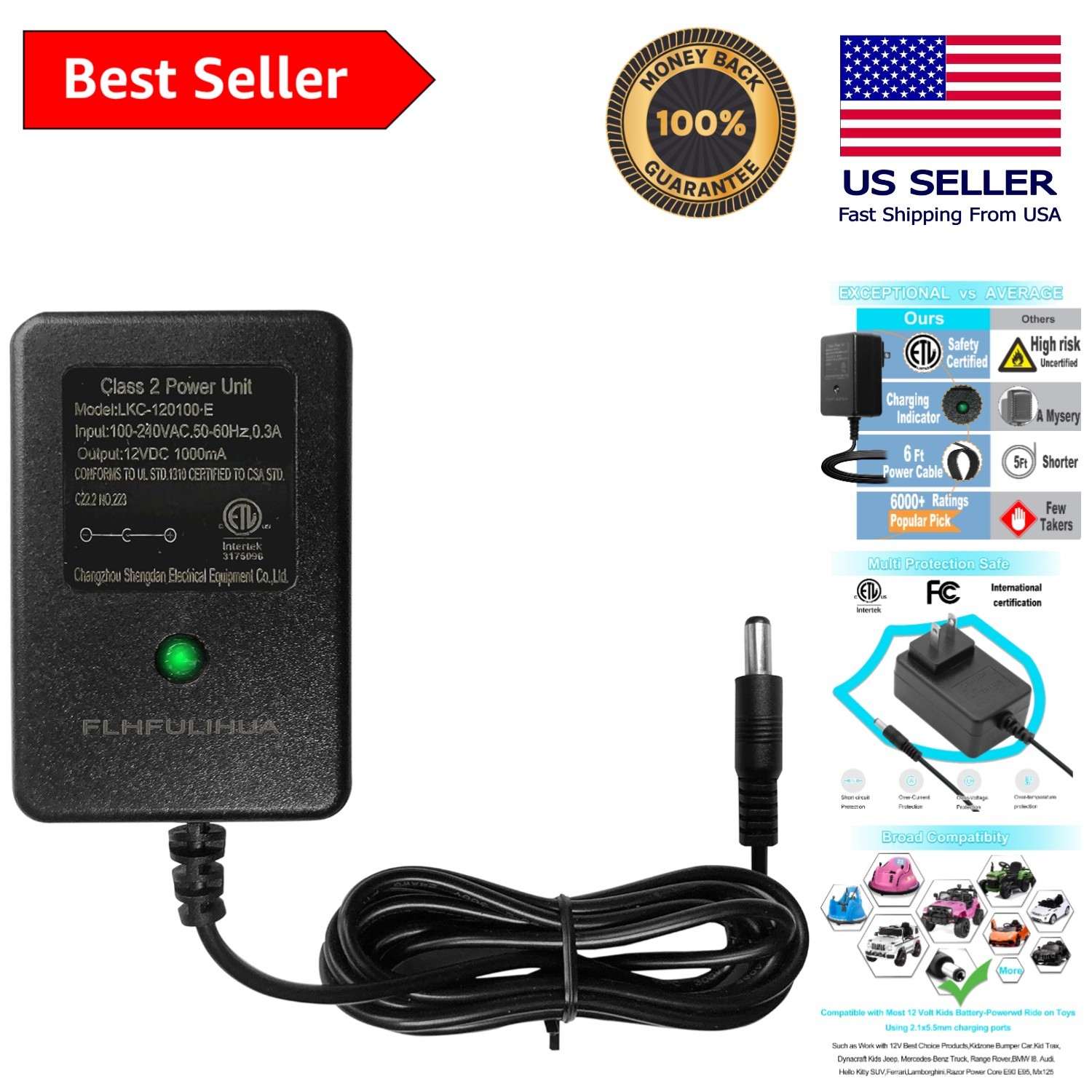 Safe 12V Charger for Ride-On Vehicles – LED Indicators & Automatic Function