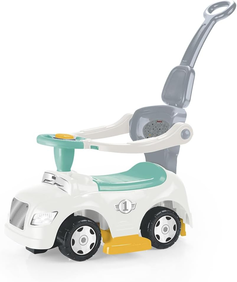 : Ride-On Car: 3-In-1 Walk & Drive – White, Green, Yellow – 3 Modes: Stroller-Wa