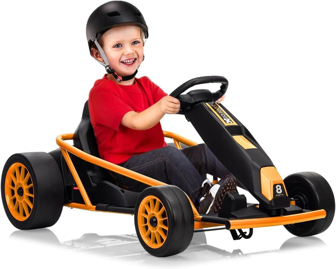Garvee 24V 9Ah Kids Car Ride On Go Kart Toy,Racing for Kids 8-12 Years,Orange
