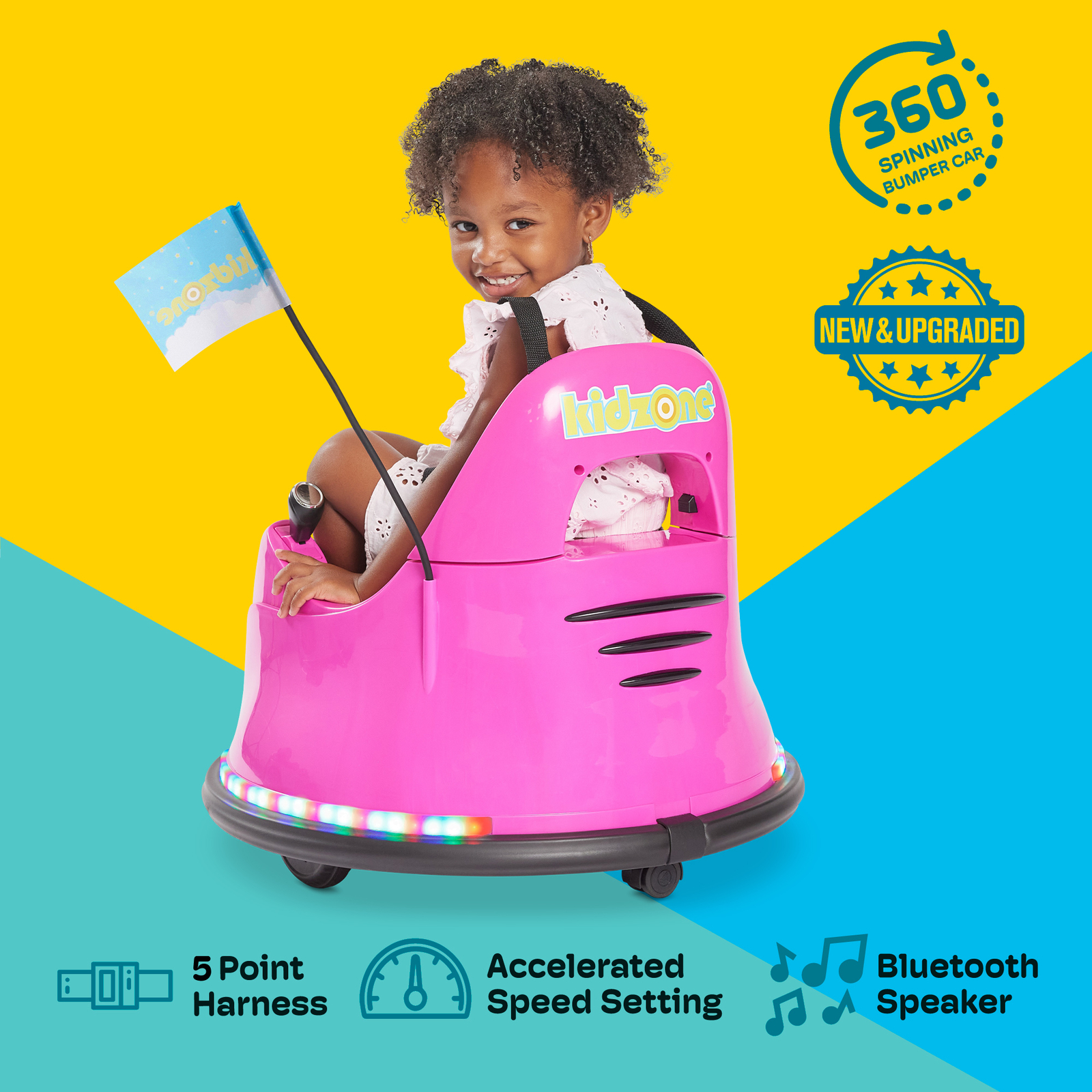 Kidzone 360°Spin Wifi Bumper Car for Toddlers & Kids, ASTM Certified