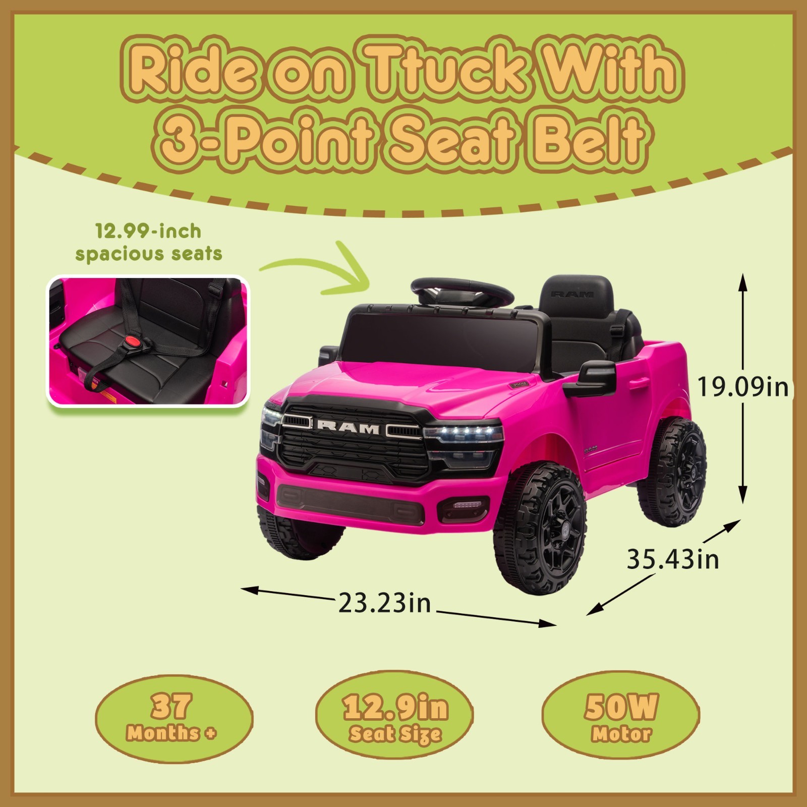 12V Kids Ride on Car Electric Toy,Toddler Licensed RAM 3500 Truck w/Remote, Pink