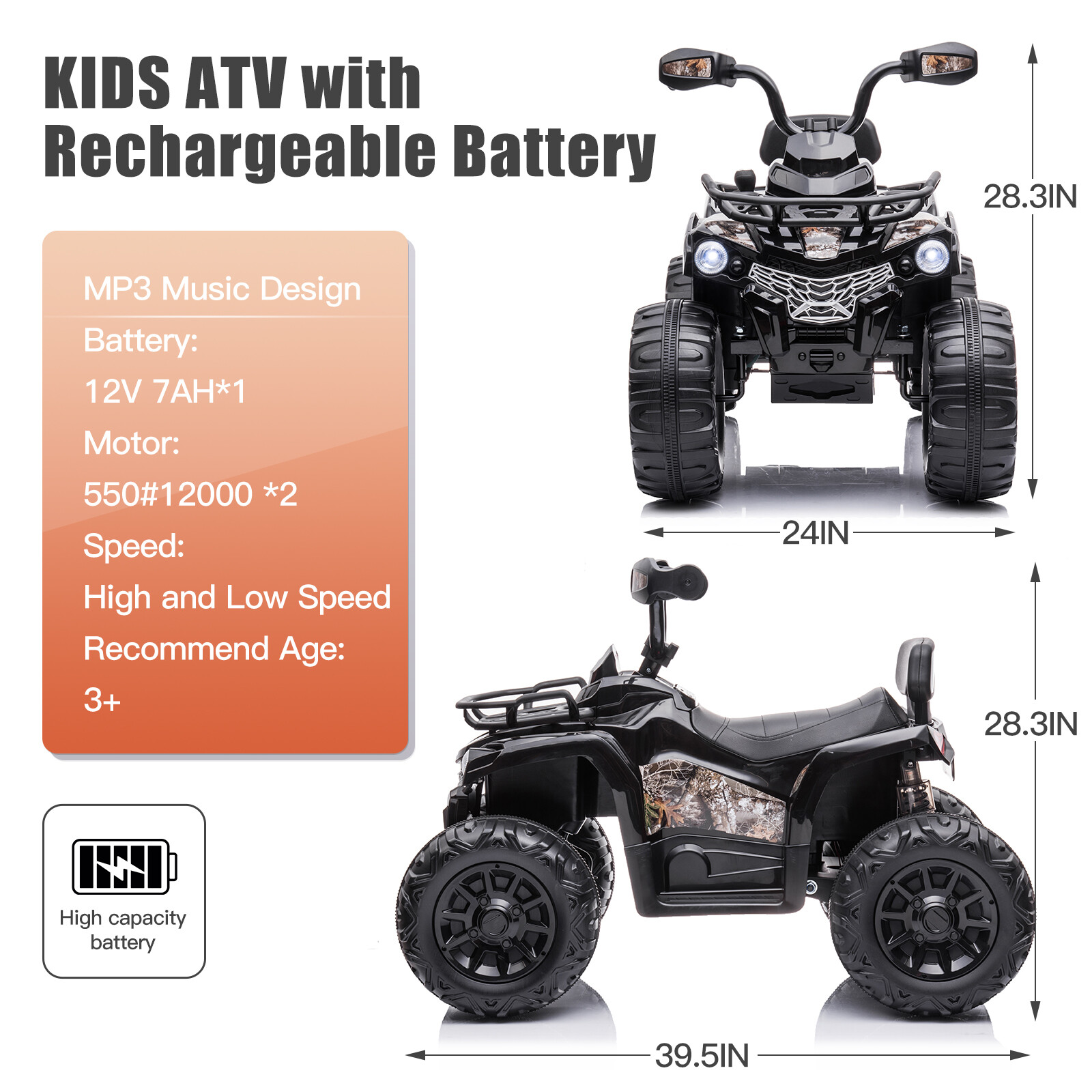 12V Kids Ride On ATV Quad Electric Car Toy Battery Powered Toddler 4-Wheeler US