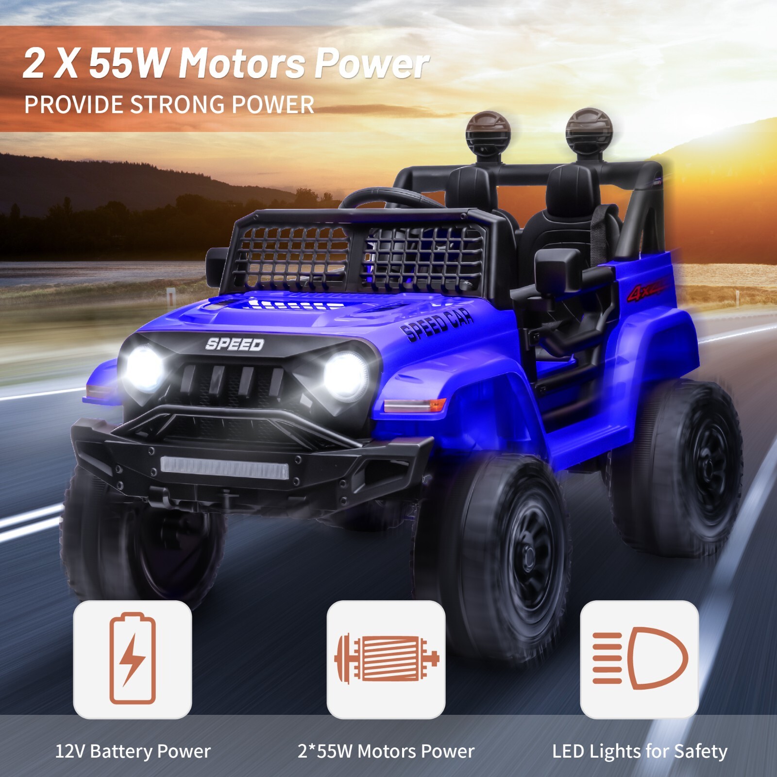 12V Blue Kids Ride on Toys Car Children Electric Truck w/ Remote Control LED MP3