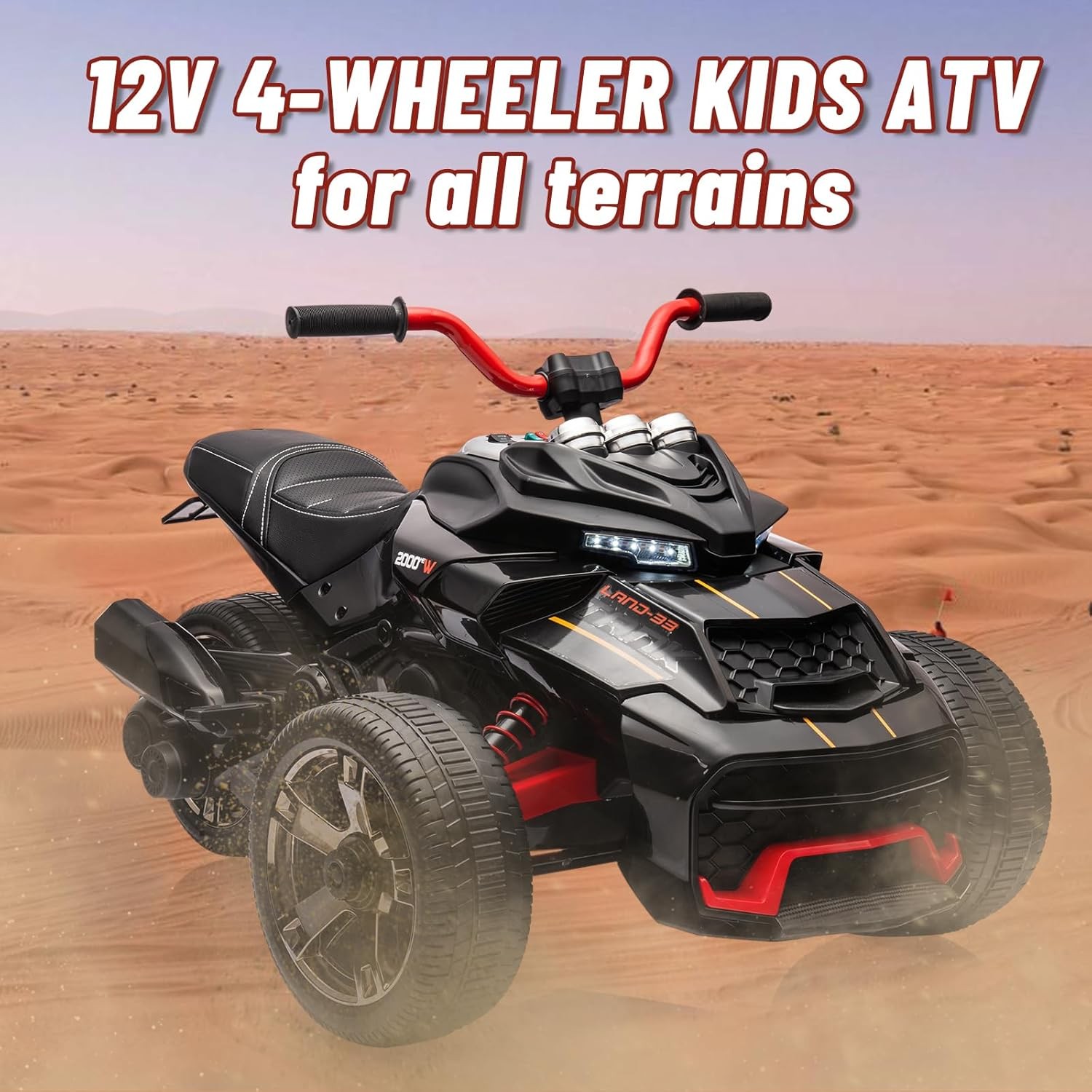 12V Ride-On ATV for Kids w/ Dual 55W Motors, Suspension, USB, Music & Lights