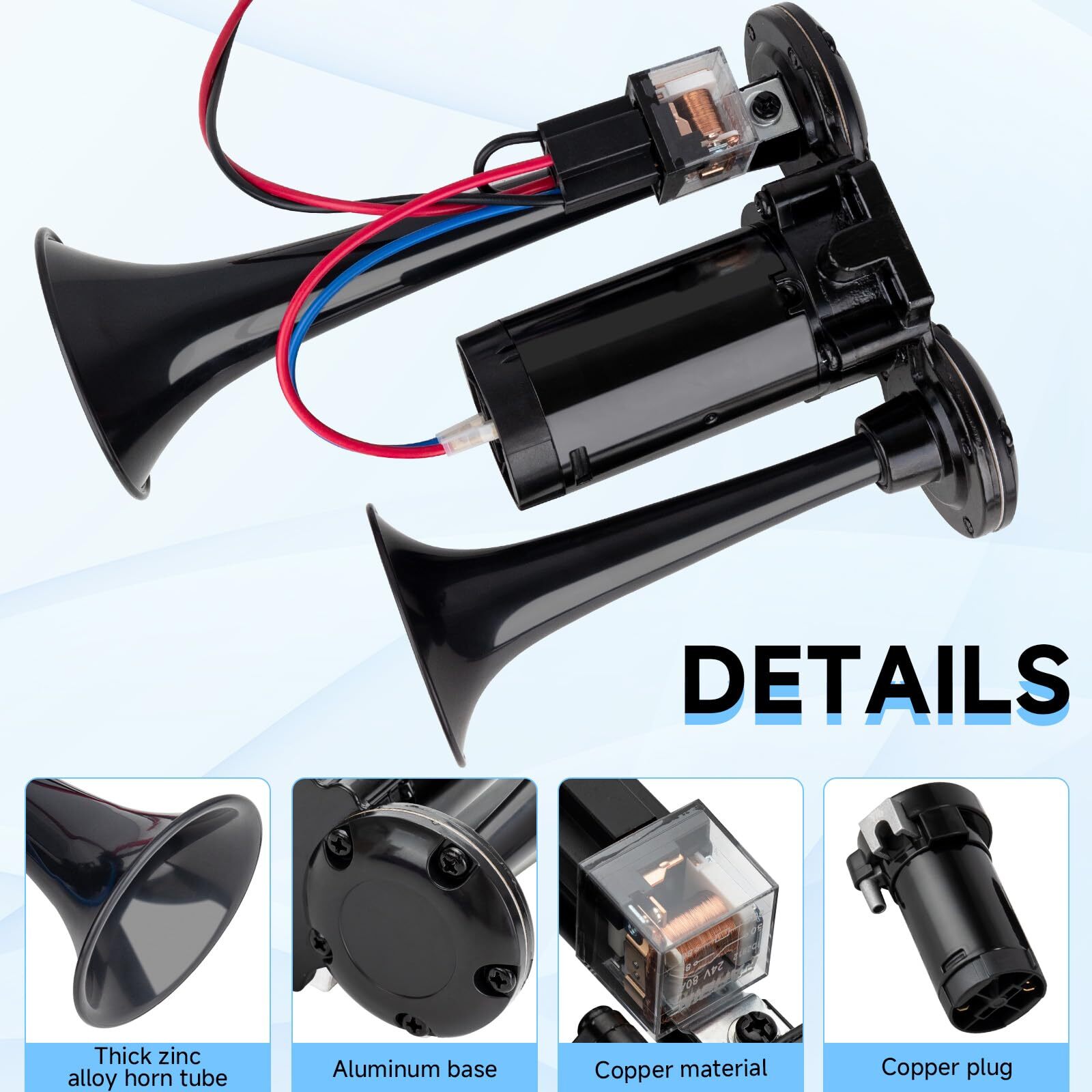 12V Black Waterproof Truck Horn with Compressor150dB Integrated Dual Tube Hig…