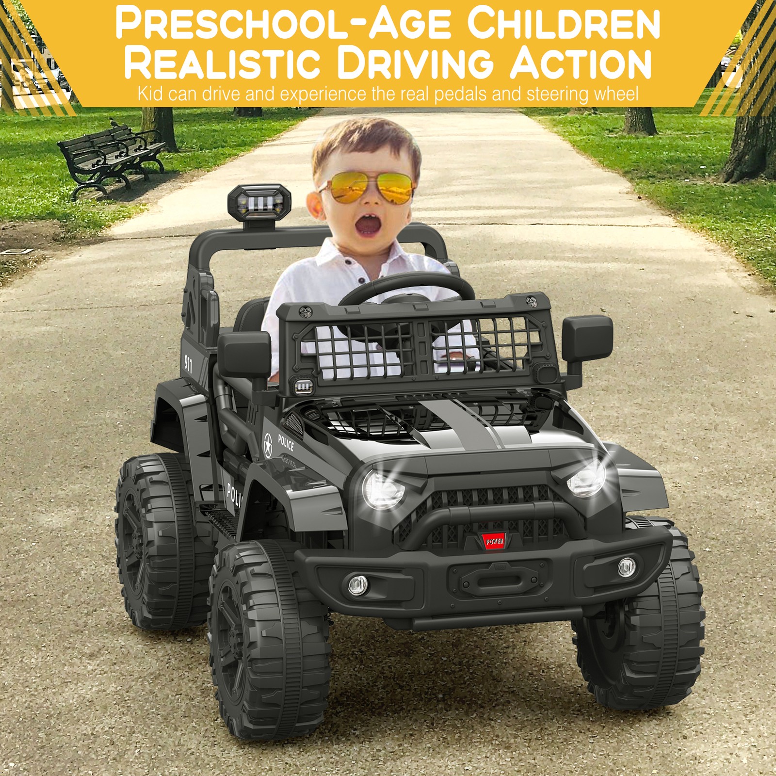 Black Kids Electric Ride on Car Toys 12V with Remote Control for Kids 3-8