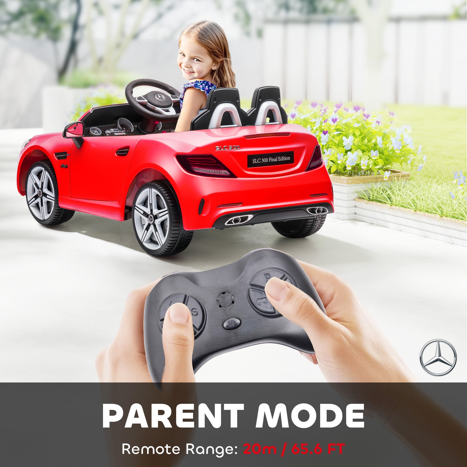 12V Electric Cars for Kids w/ Parental Remote, Two Motors, Music Lights Red