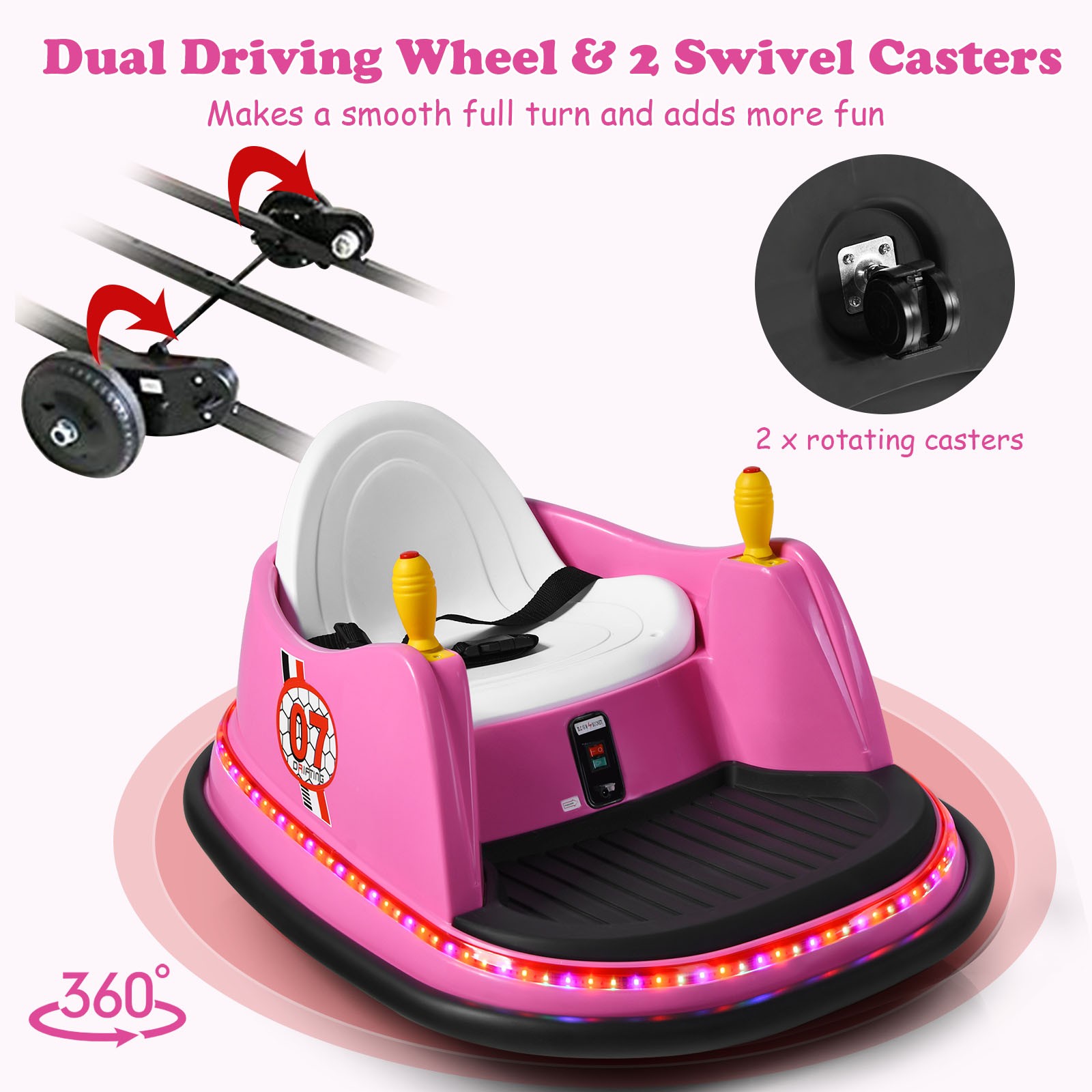 6V Kids Ride On Bumper Car Vehicle 360° Spin Race Toy w/ Remote Control Pink