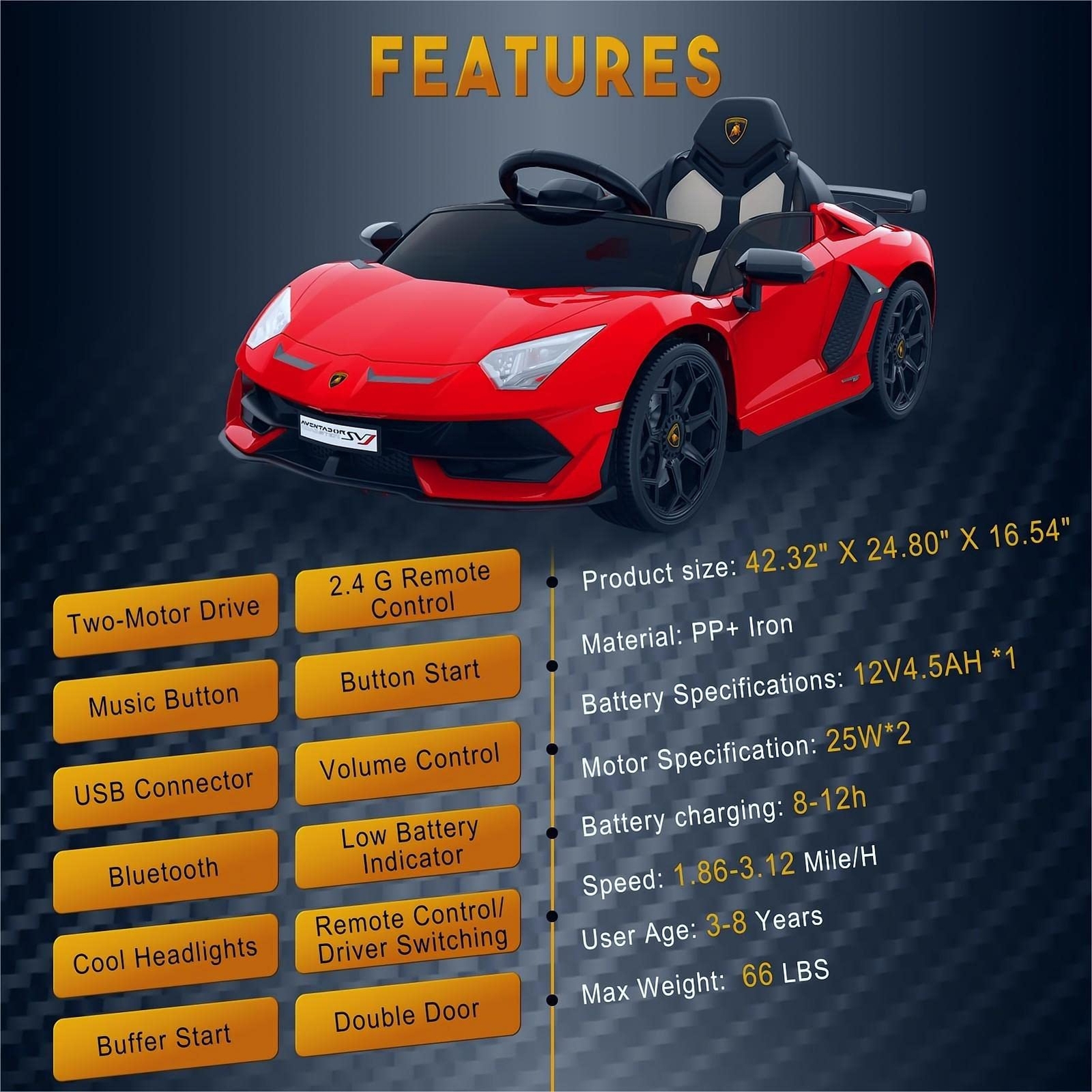 Ride on Car for Kids 12V Electric Vehicles Battery Powered Sports Car w/ Control