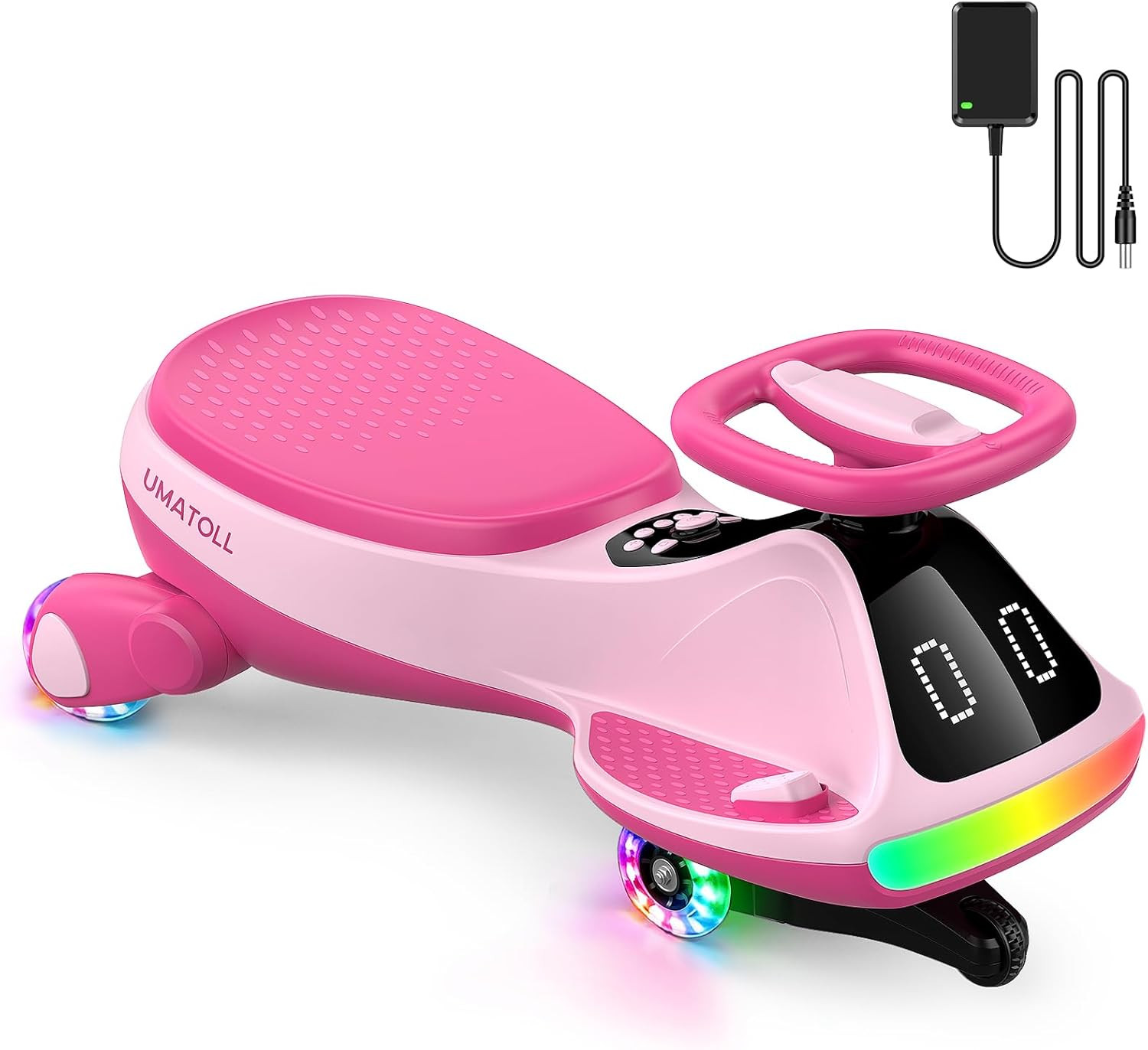 12V Electric Wiggle Car for Kids with Pedal, Display, Rechargeable Battery, LED