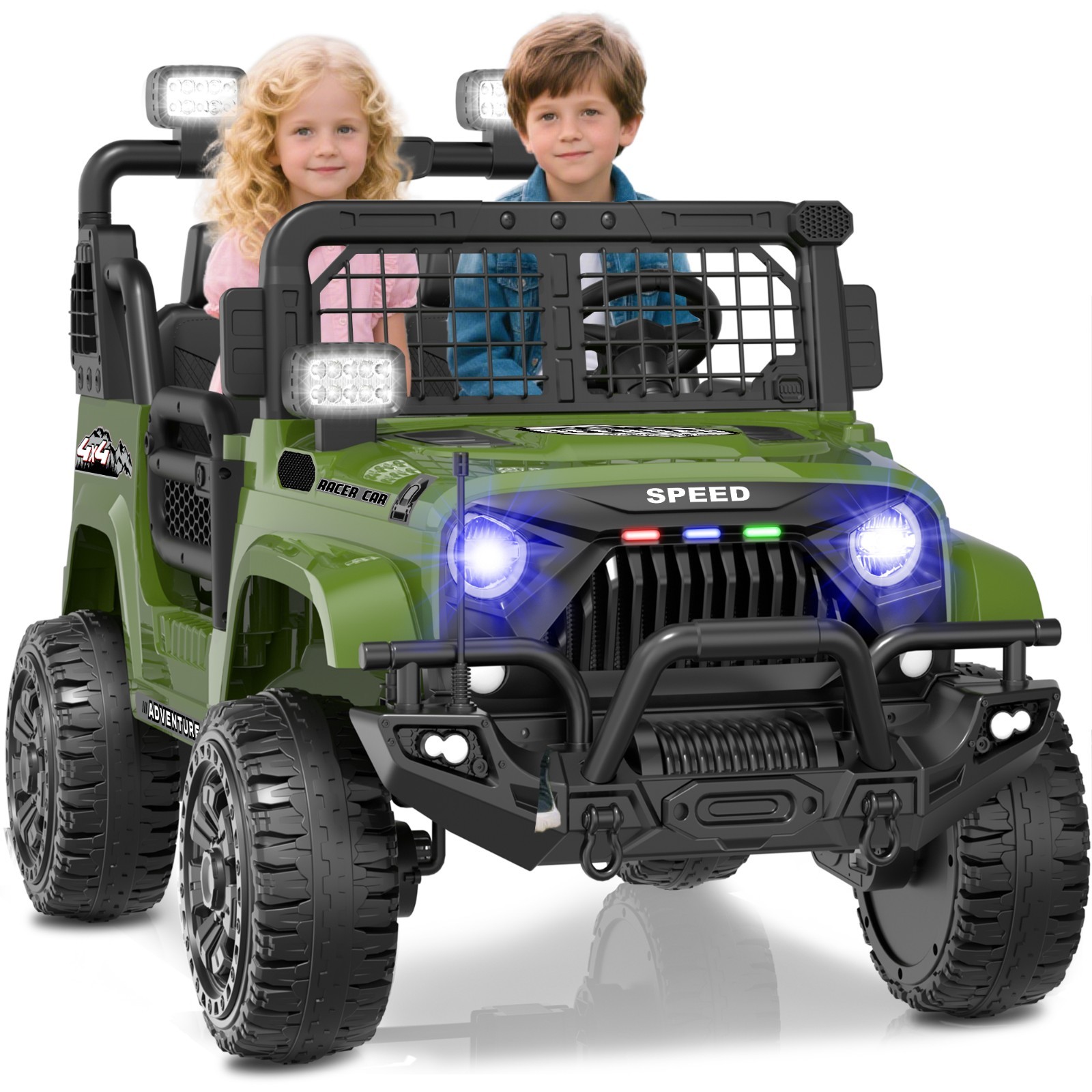 24V ride on toy truck with remote control, 4-wheel suspension, Bluetooth radio