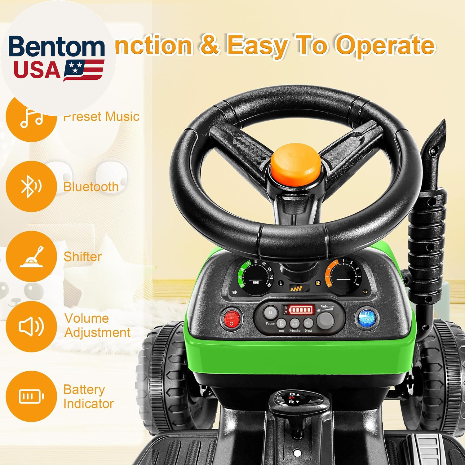 12V 7AH Ride on Tractor W/Tiltable Trailer & Remote Control, 2X45W Motors, Bluet
