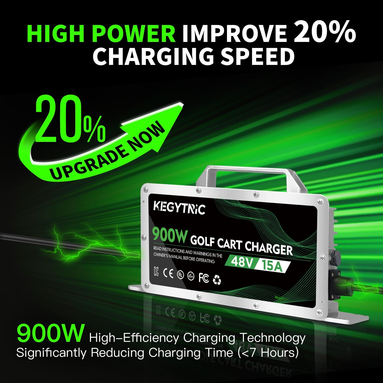 Club Car Battery Charger, 15 AMP 48 Volt Golf Cart Charger with 3-Pin Round P…