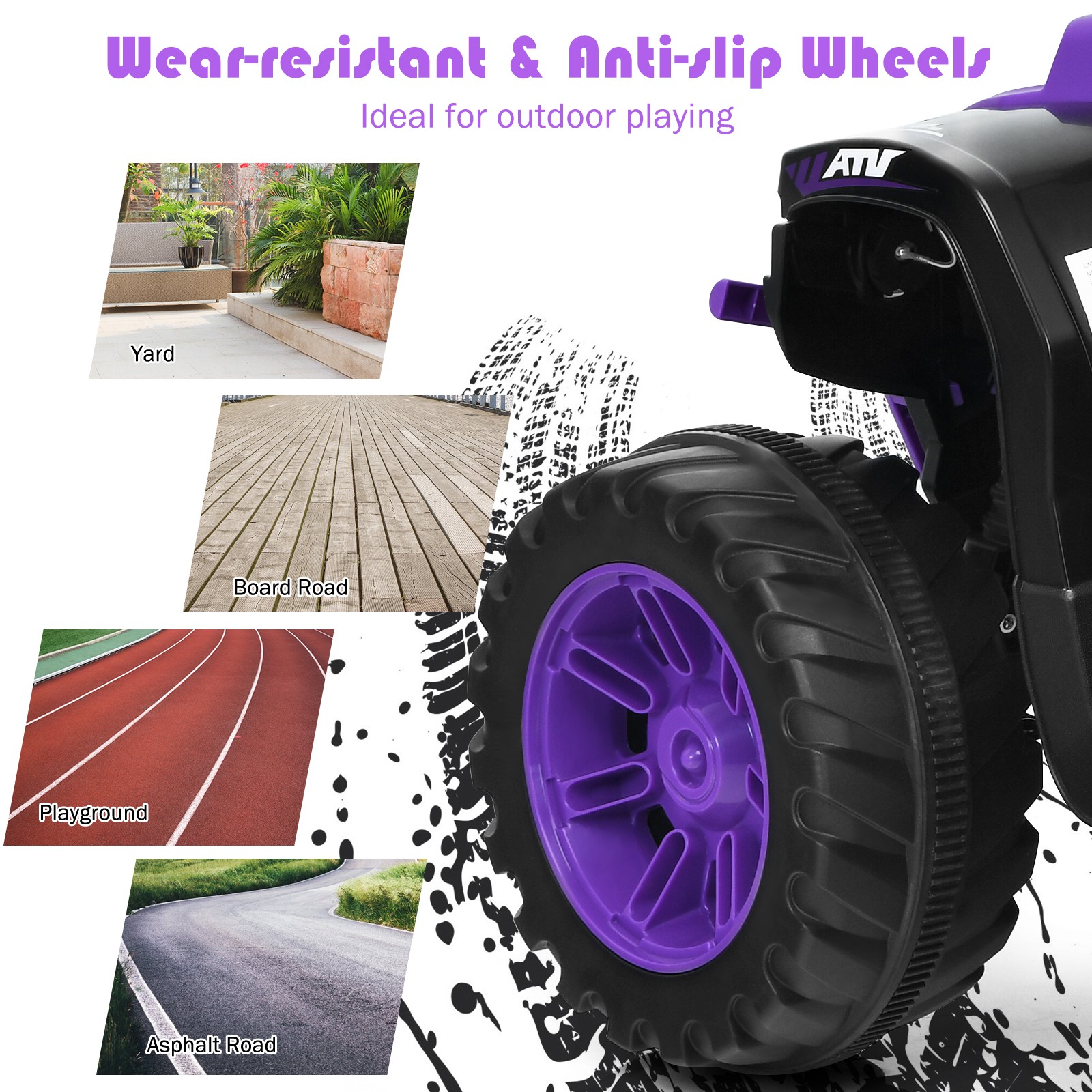 Costway 12V Kids 4-Wheeler ATV Quad Ride On Car w/ LED Light & Music Purple