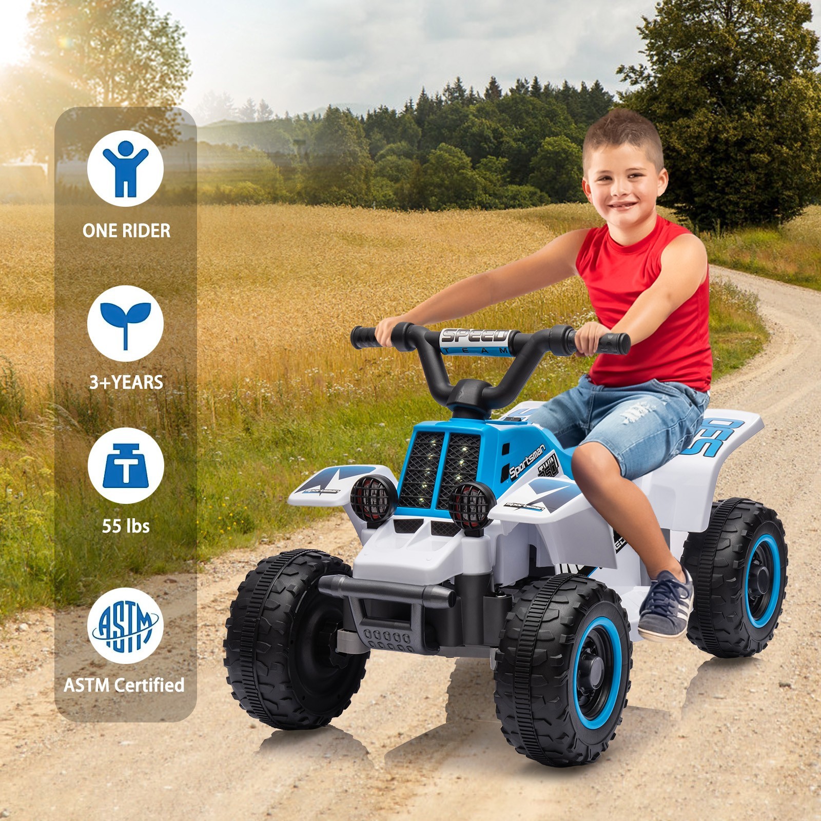 Ride On Car Toys for Kids Electric ATV Off-Road Quad with 6V Battery Powered