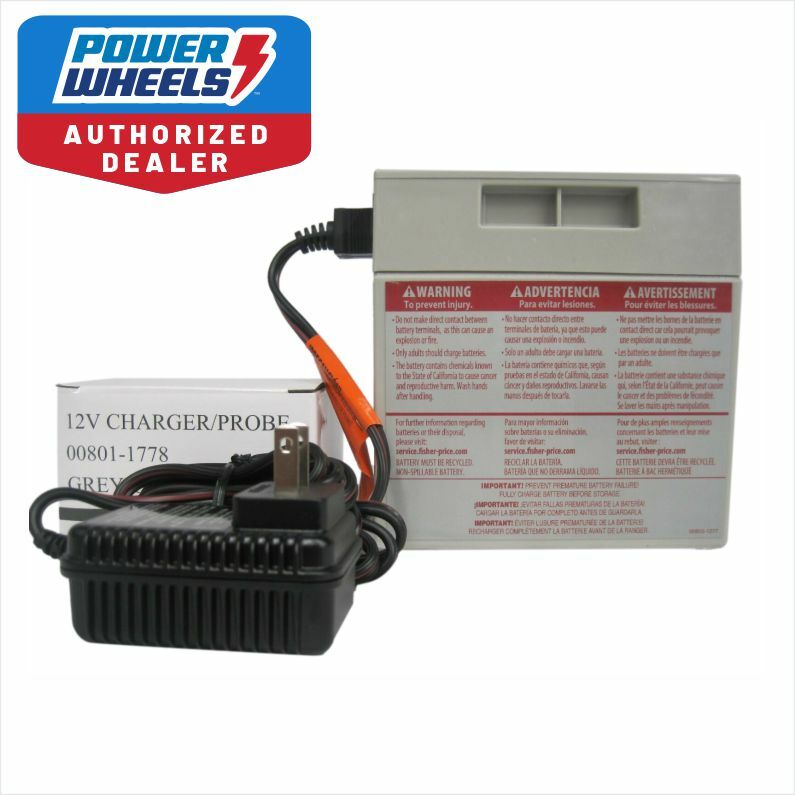 Power Wheels 12V Gray Battery 00801-1869 + 12 Volt Charger Fisher Price Genuine