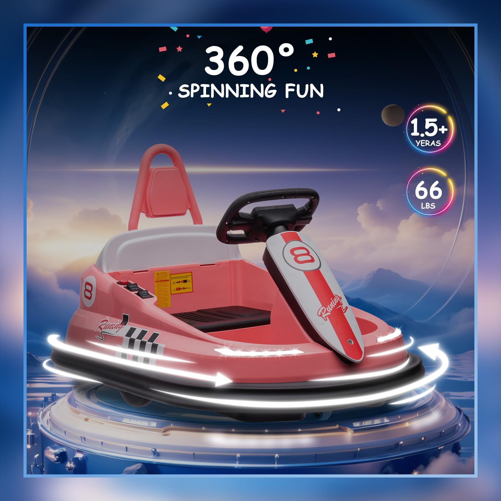 6V Ride On Bumper Car Electric Toy For Kids 360 Degree Spin and Music Bluetooth