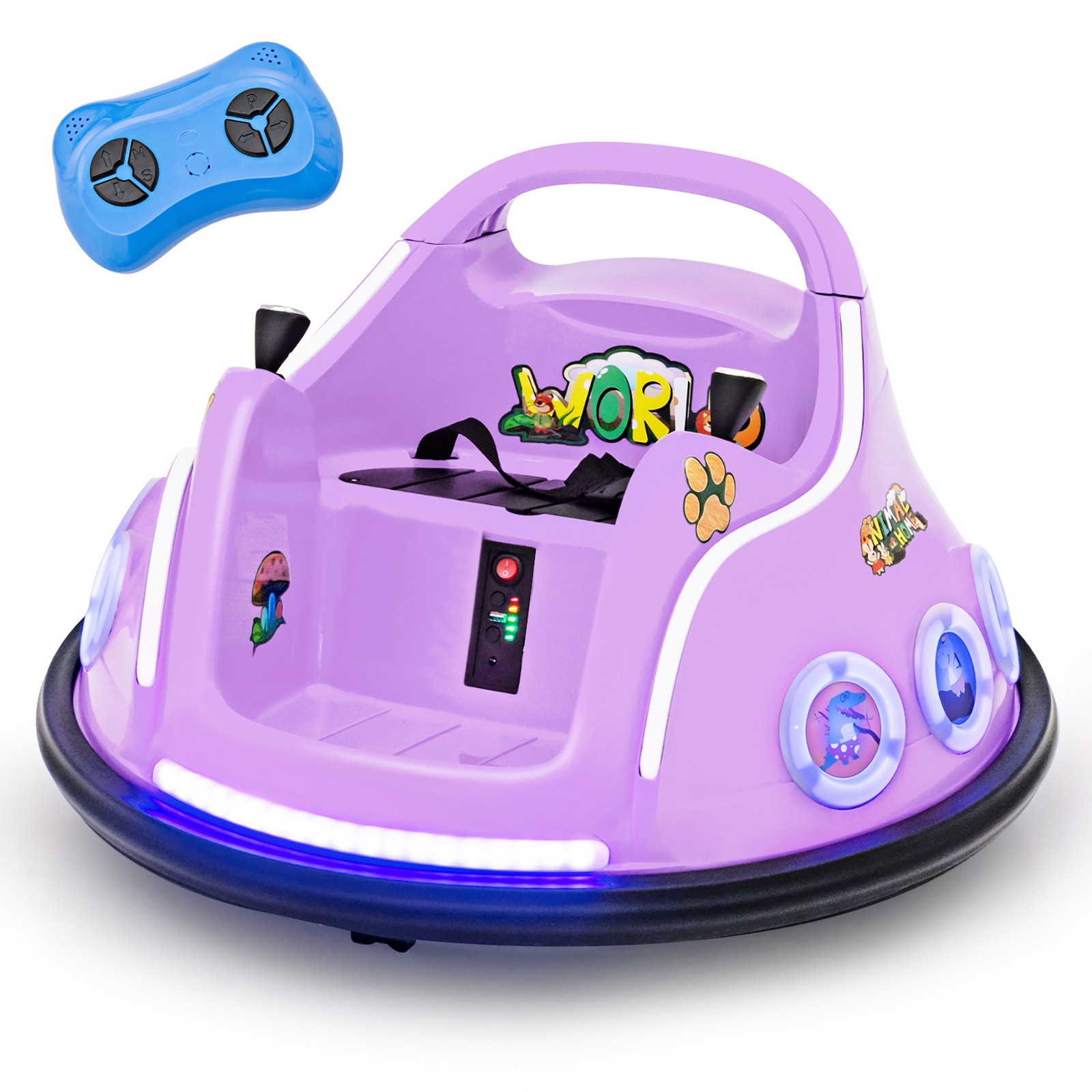 12V Kids Ride on Bumper Car Remote Control w/ Flashing LED Light & Music Purple