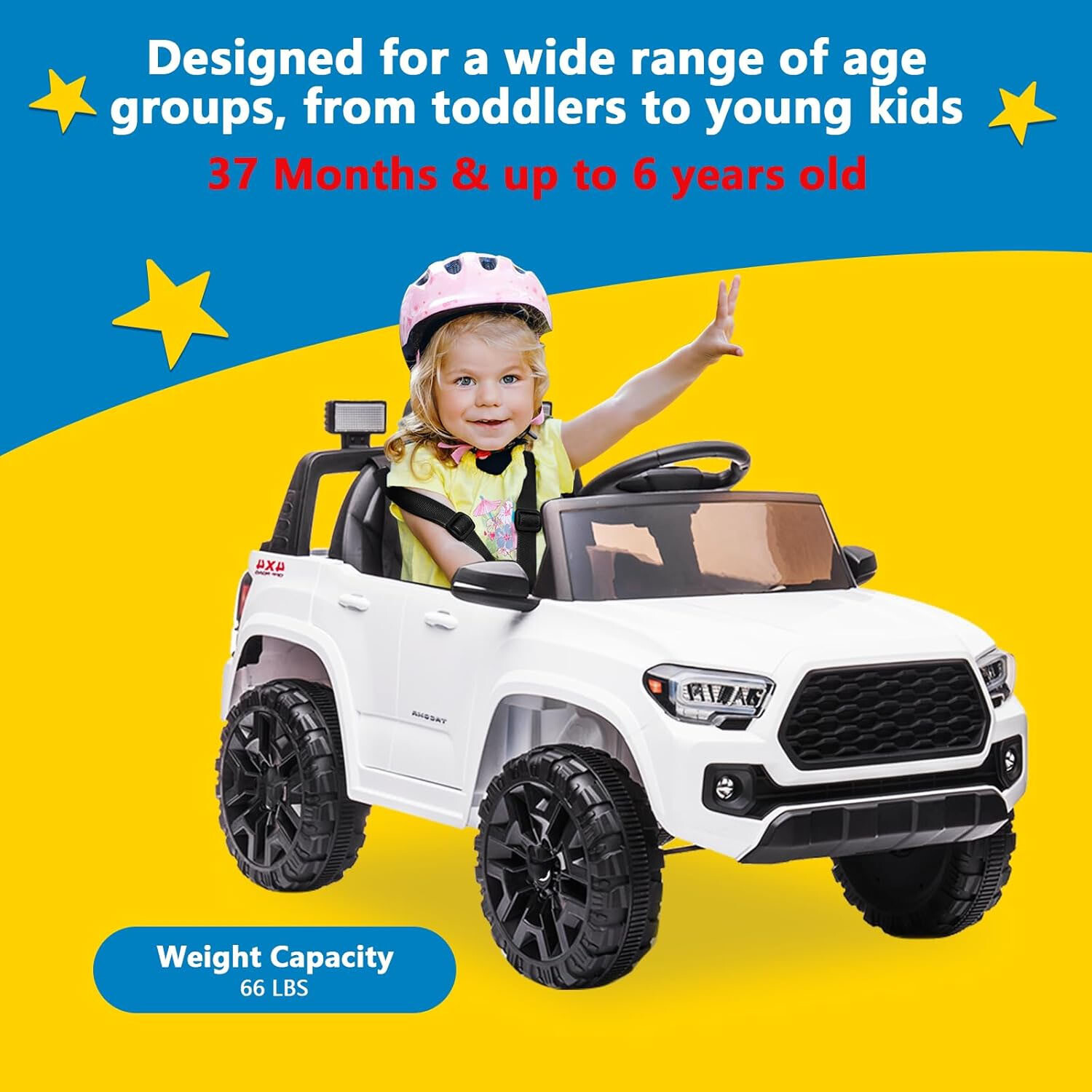 12V Kids Ride-On Car With Parent Remote Control &LED Headlights for 3-6 Year Old