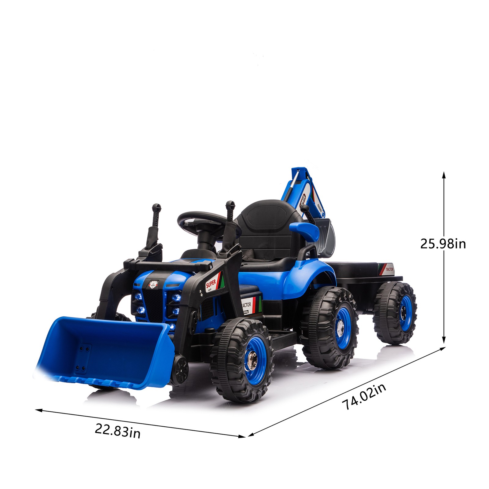 24V Kids Ride On Electric Tractor Car 4-in-1 Construction w/Parents Control Blue