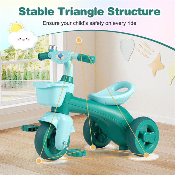 Kids Tricycle Ride With Storage Basket Bell Anti-Slip Pedal Stable 3-5 Years Old