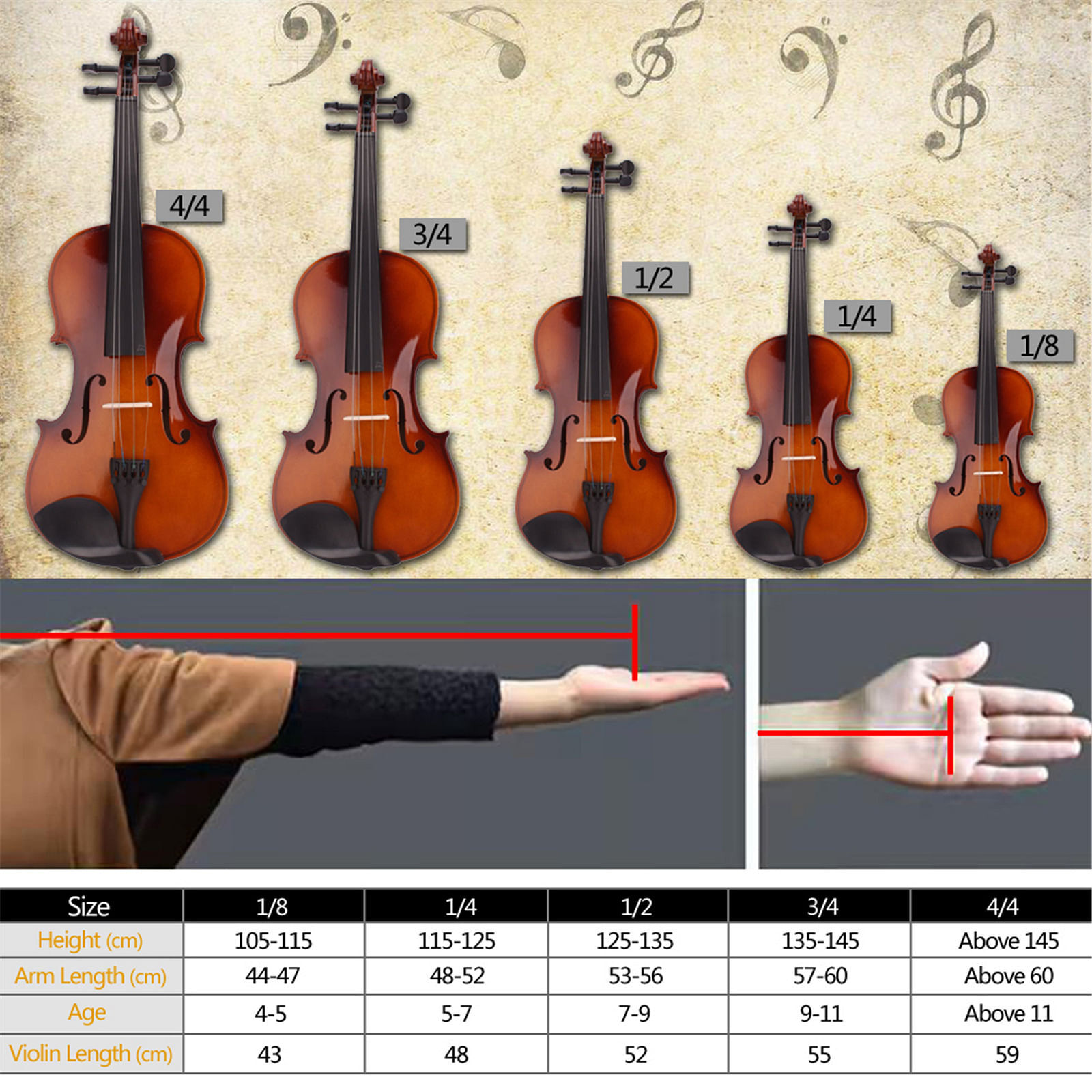 1/4 Beginner Violin Set Natural Solid Wood Beginner Violin With Rosin Bow Case S