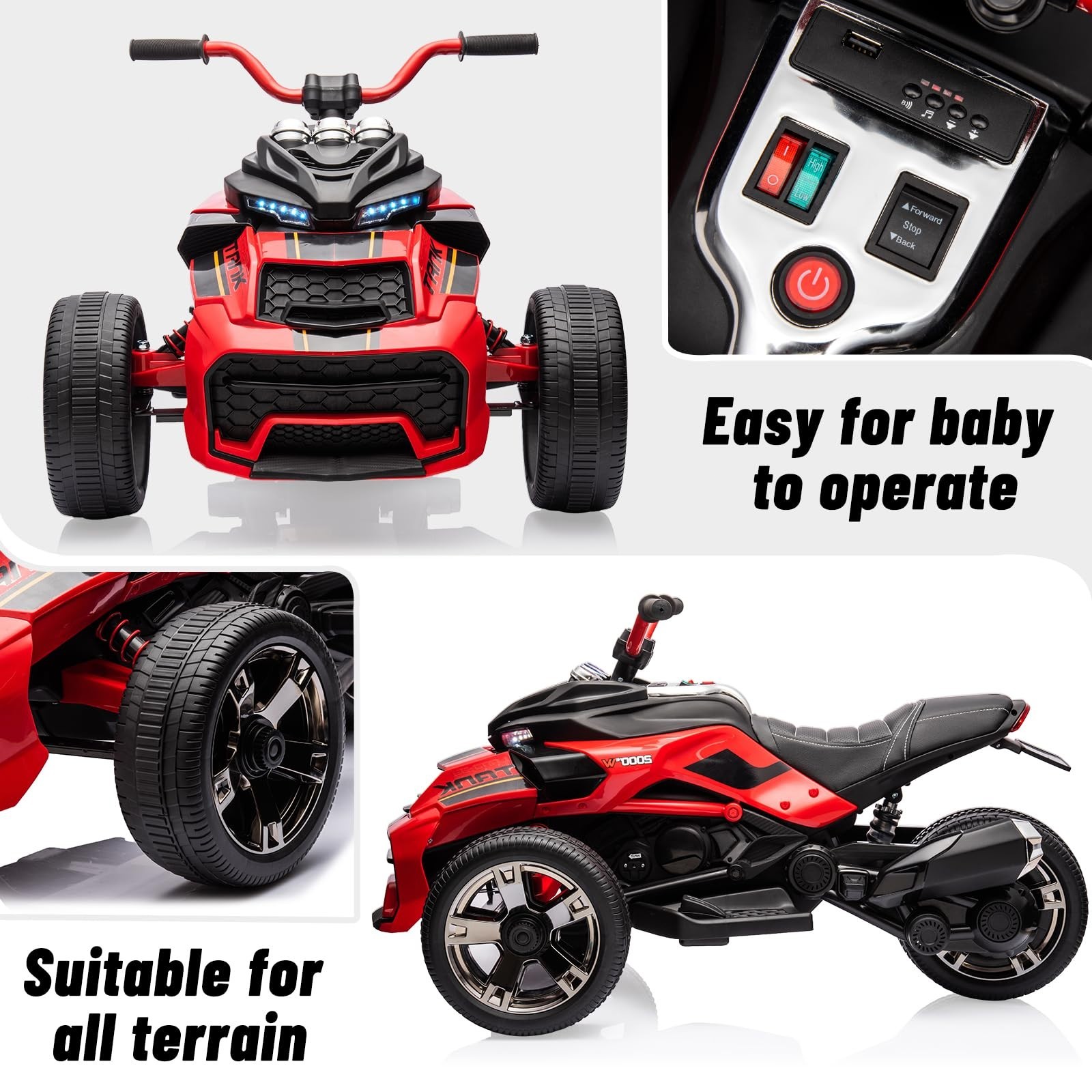 12V 3 Wheeler Ride On ATV Off-Road Motorcycle Battery Powered Electric Vehicle